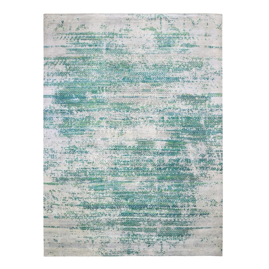 Rug 8'10"x12' Sari Silk With Textured Wool Green Erased Chevron Design: Rug 8'10"x12' Sari Silk With Textured Wool Green Erased Chevron Design This listing features Rug 8'10"x12' Sari Silk With Textured Wool Green Erased Chevron Design. Item specifics are provided below.