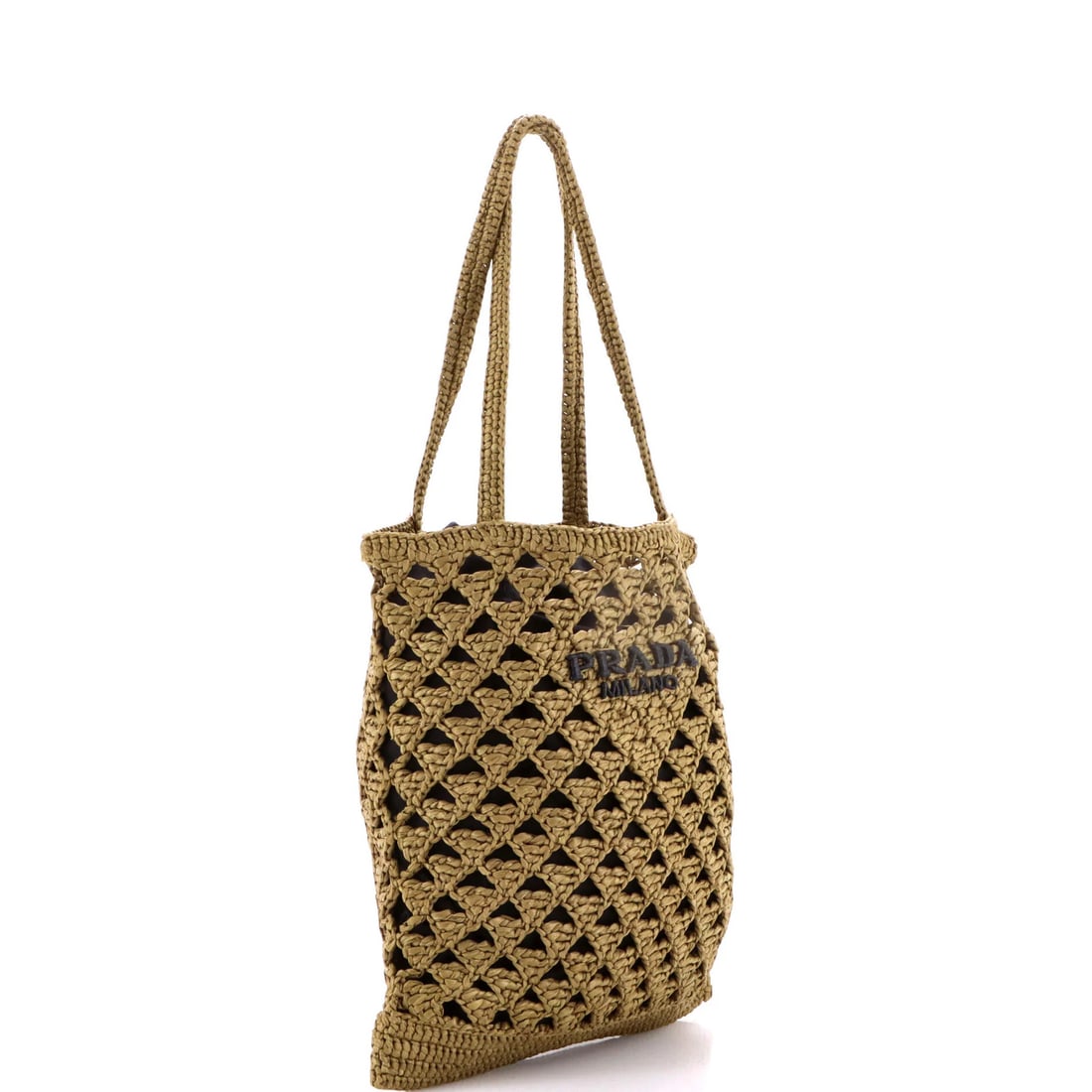 Raffia Prada Triangle Logo Open Tote - 2