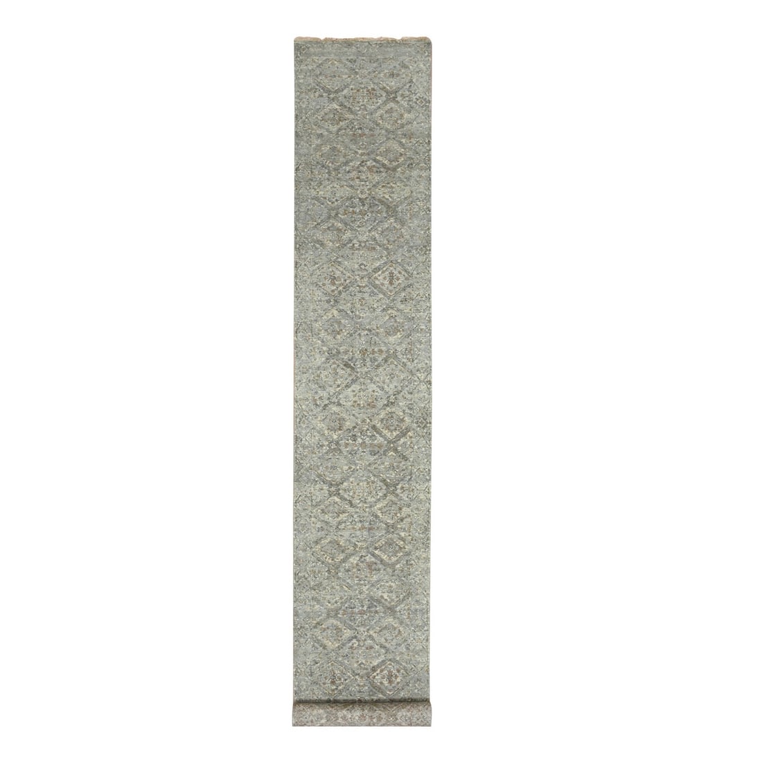 Rug 2'6"x18'1" Gray Broken Garden Design Runner Hand Knotted Wool Runner: Rug 2'6"x18'1" Gray Broken Garden Design Runner Hand Knotted Wool Runner This listing features Rug 2'6"x18'1" Gray Broken Garden Design Runner Hand Knotted Wool Runner. Item specifics are provided