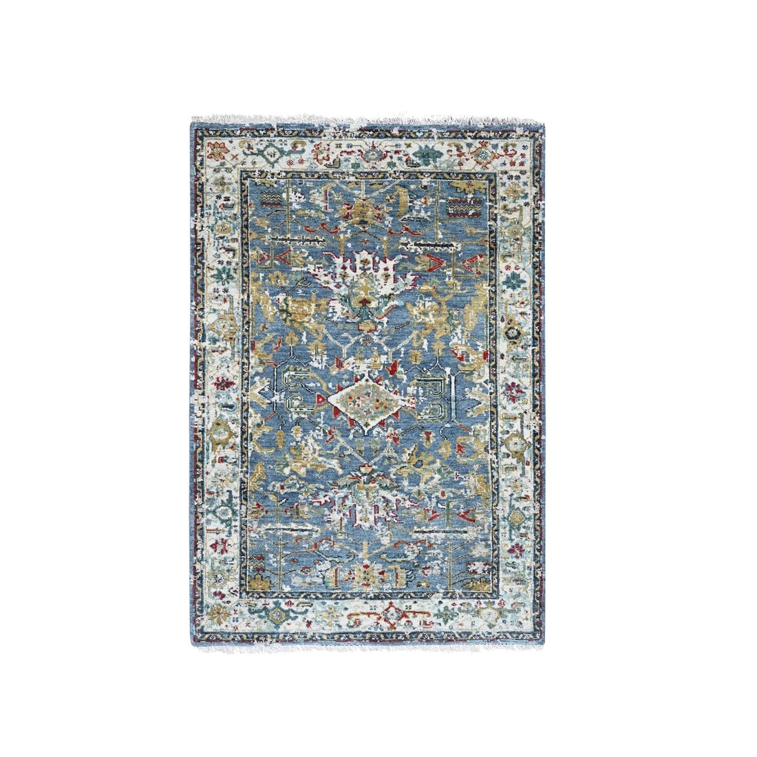 Rug 3'1"x5' Albatross Blue Erased Design Heris Wool Hand Knotted Oriental: Rug 3'1"x5' Albatross Blue Erased Design Heris Wool Hand Knotted Oriental This listing features Rug 3'1"x5' Albatross Blue Erased Design Heris Wool Hand Knotted Oriental. Item specifics are provided
