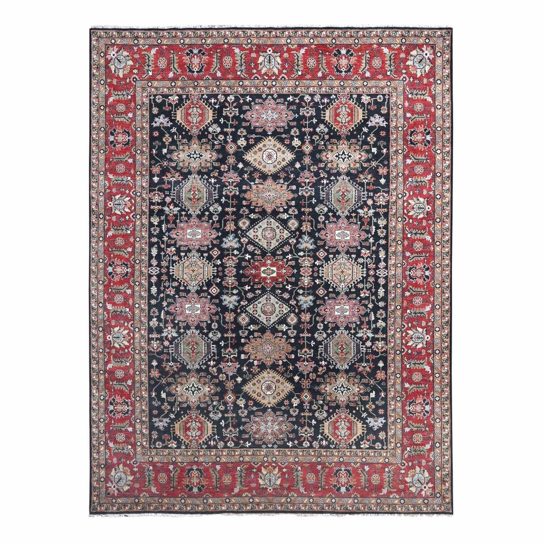 Rug 10'1"x13'10" Yale Blue Karjihooz Geometric Design Hand Knotted Wool: Rug 10'1"x13'10" Yale Blue Karjihooz Geometric Design Hand Knotted Wool This listing features Rug 10'1"x13'10" Yale Blue Karjihooz Geometric Design Hand Knotted Wool. Item specifics are provided