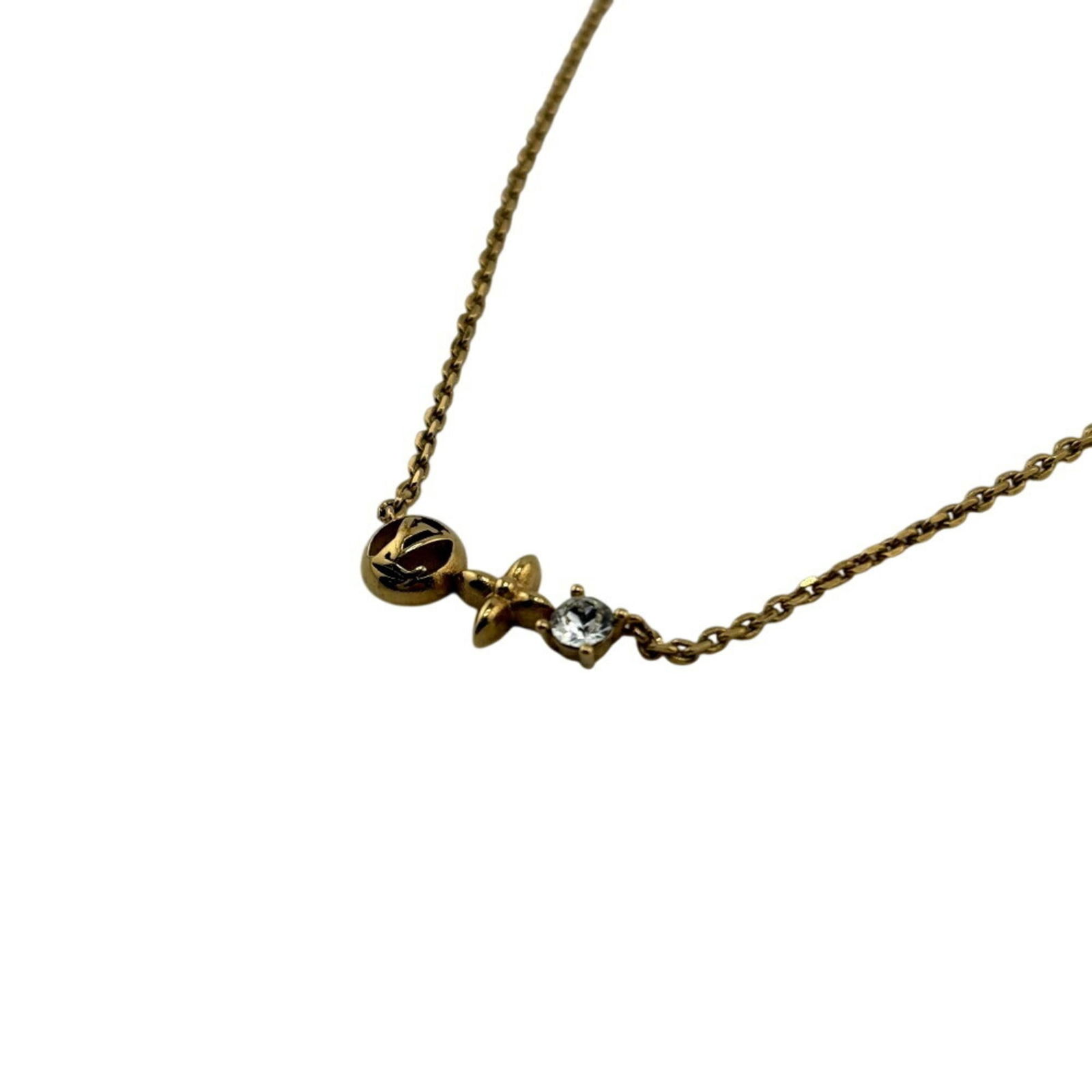 Women's LOUIS VUITTON M00368 Collier Petit Louis LV Circle Monogram Flower Necklace Chain Gold (1 of 8)