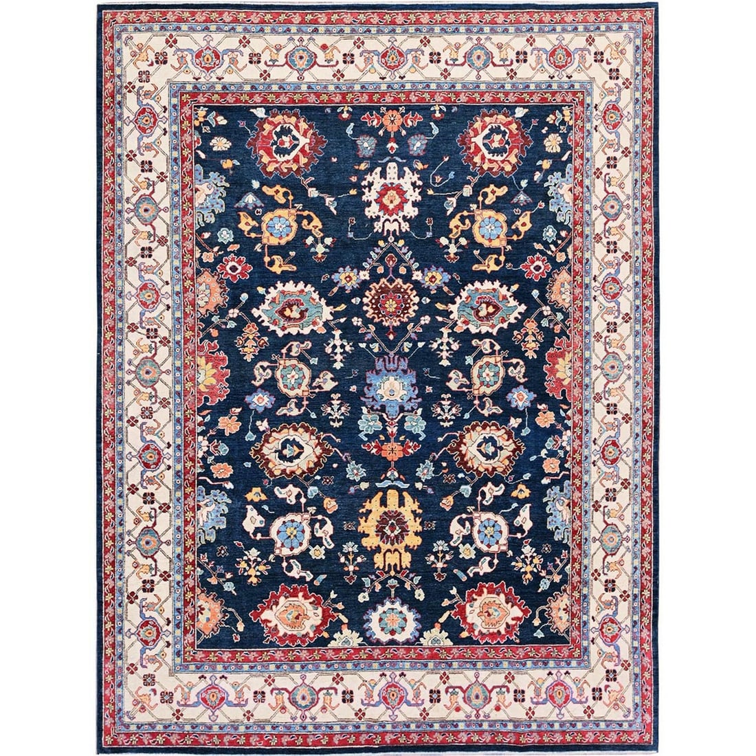 Rug 8'10"x11'9" Navy Afghan Peshawar with Heris Design Wool Hand Knotted (1 of 11)