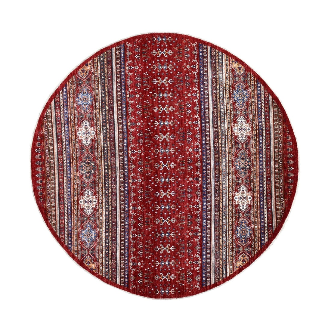Rug 9'7"x9'7" Red Round Super Kazak Khorjin Design Natural Wool Oriental: Rug 9'7"x9'7" Red Round Super Kazak Khorjin Design Natural Wool Oriental This listing features Rug 9'7"x9'7" Red Round Super Kazak Khorjin Design Natural Wool Oriental. Item specifics are provided