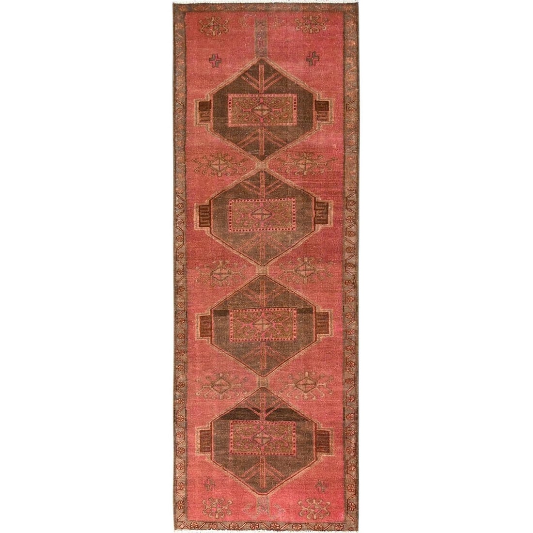 Rug 3'x9'1" Pink Vintage Zoroastrian Khamadan Hand Knotted Pure Wool Runner: Rug 3'x9'1" Pink Vintage Zoroastrian Khamadan Hand Knotted Pure Wool Runner This listing features Rug 3'x9'1" Pink Vintage Zoroastrian Khamadan Hand Knotted Pure Wool Runner. Item specifics are provid