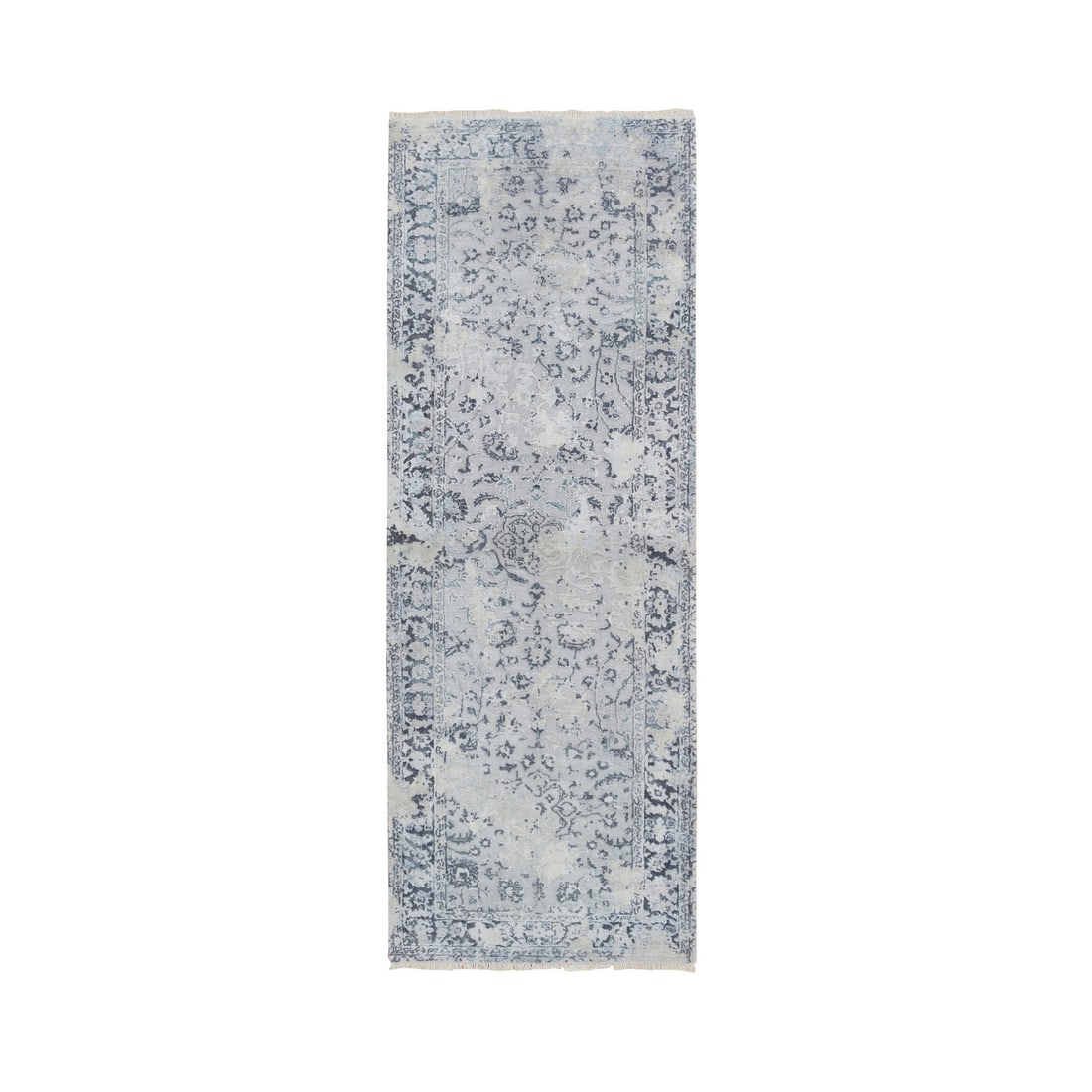 Rug 2'9"x7'8" Gray Silk/ Wool Hand Knotted Broken Kishoon Design Runner: Rug 2'9"x7'8" Gray Silk/ Wool Hand Knotted Broken Kishoon Design Runner This listing features Rug 2'9"x7'8" Gray Silk/ Wool Hand Knotted Broken Kishoon Design Runner. Item specifics are provided below