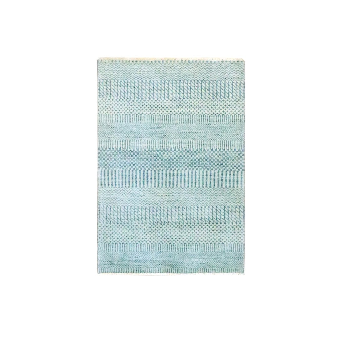 Rug 2'x3' Sky Blue Modern Grass Design Hand Knotted Wool with Silk Mat (1 of 5)