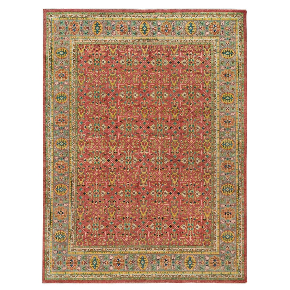 Rug 14'x16'5" Red Pure Wool Hand Knotted Antiqued Oushak Design Oversized: Rug 14'x16'5" Red Pure Wool Hand Knotted Antiqued Oushak Design Oversized This listing features Rug 14'x16'5" Red Pure Wool Hand Knotted Antiqued Oushak Design Oversized. Item specifics are provided b