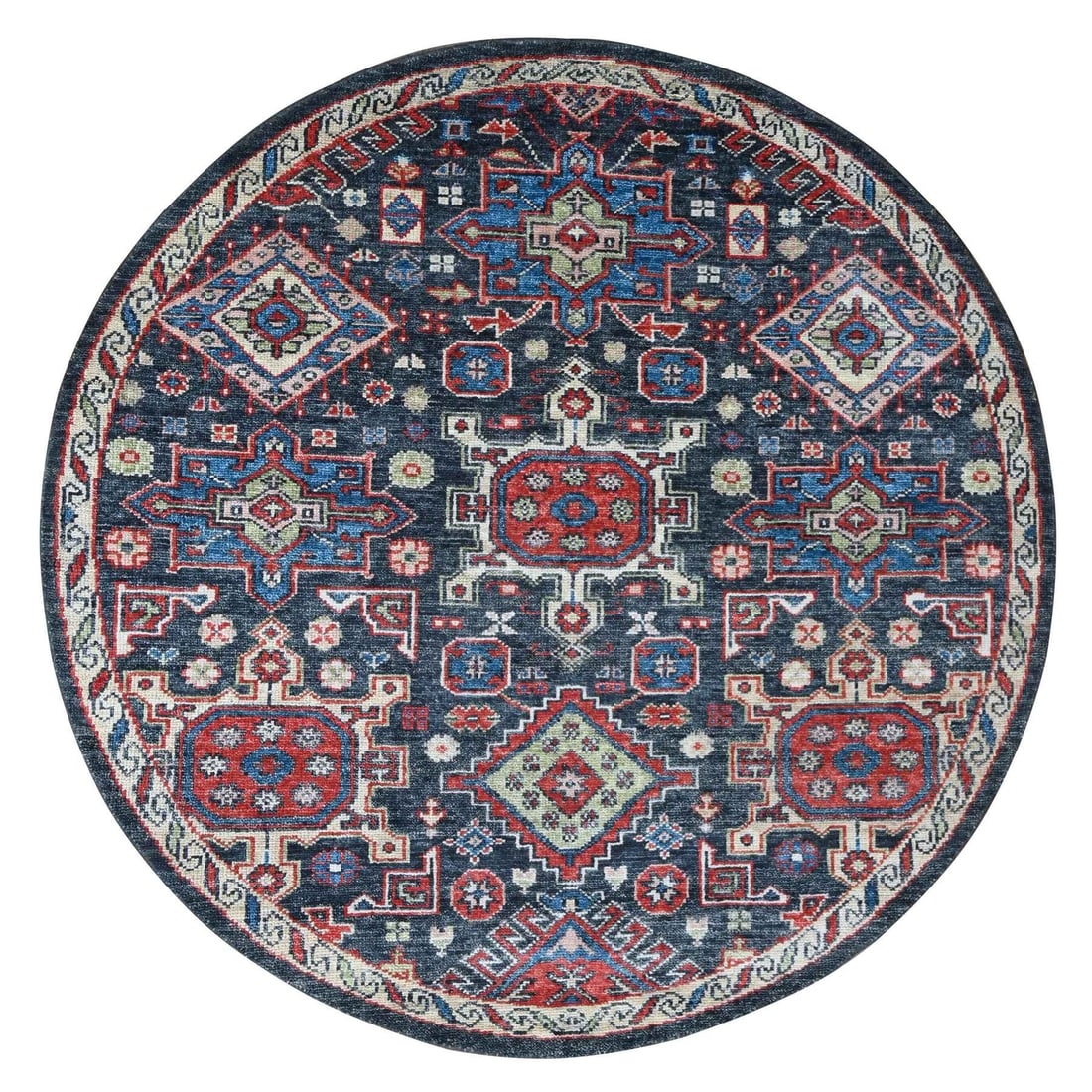 Rug 7'9"x7'9" Black Karjihooz Heris Pure Wool Hand Knotted Round Oriental: Rug 7'9"x7'9" Black Karjihooz Heris Pure Wool Hand Knotted Round Oriental This listing features Rug 7'9"x7'9" Black Karjihooz Heris Pure Wool Hand Knotted Round Oriental. Item specifics are provided b