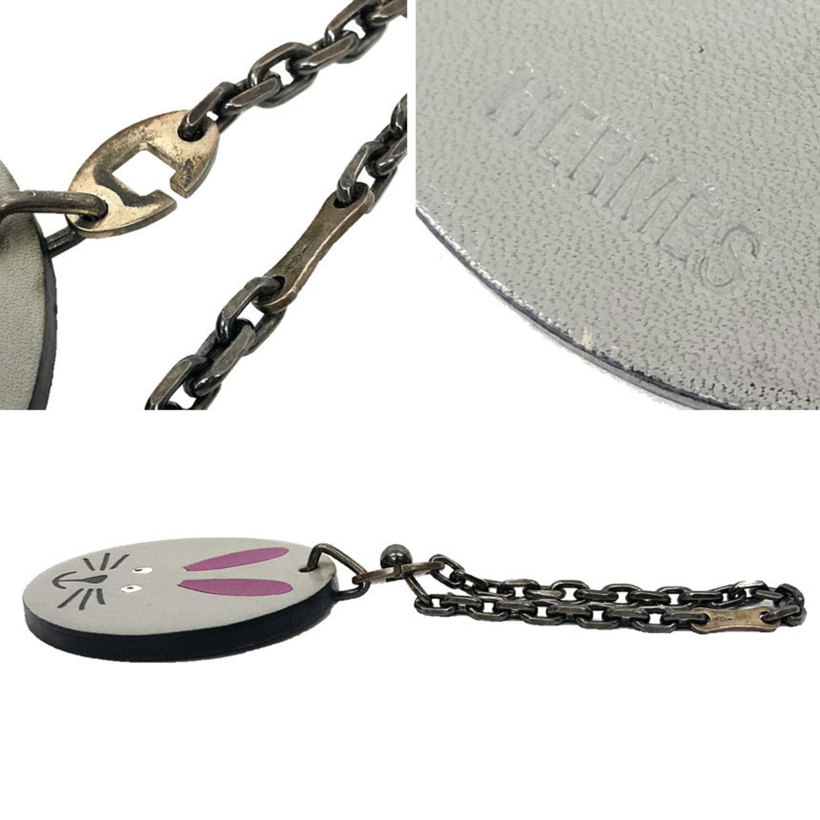 Silver - Hermes Key Chain Leather - 3
