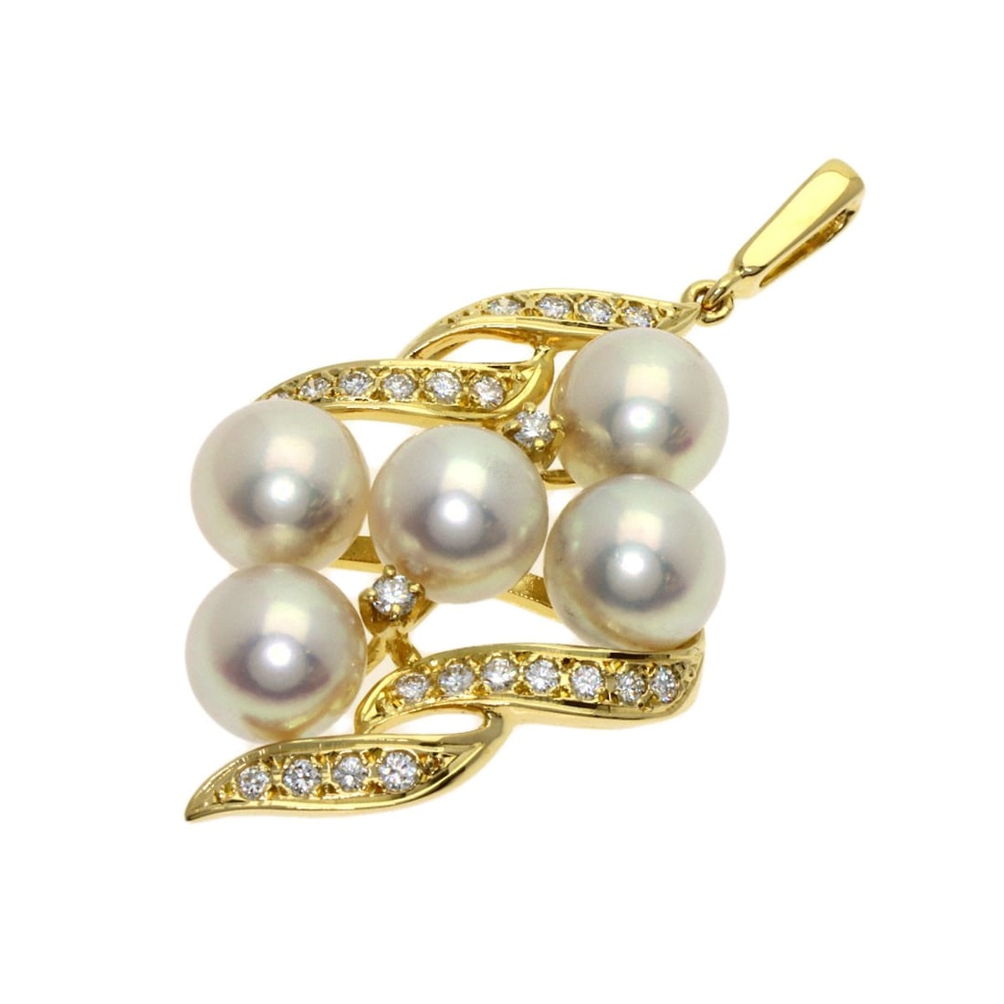 Gold MIKIMOTO Pearl Diamond Pendant top K18 Yellow (1 of 7)