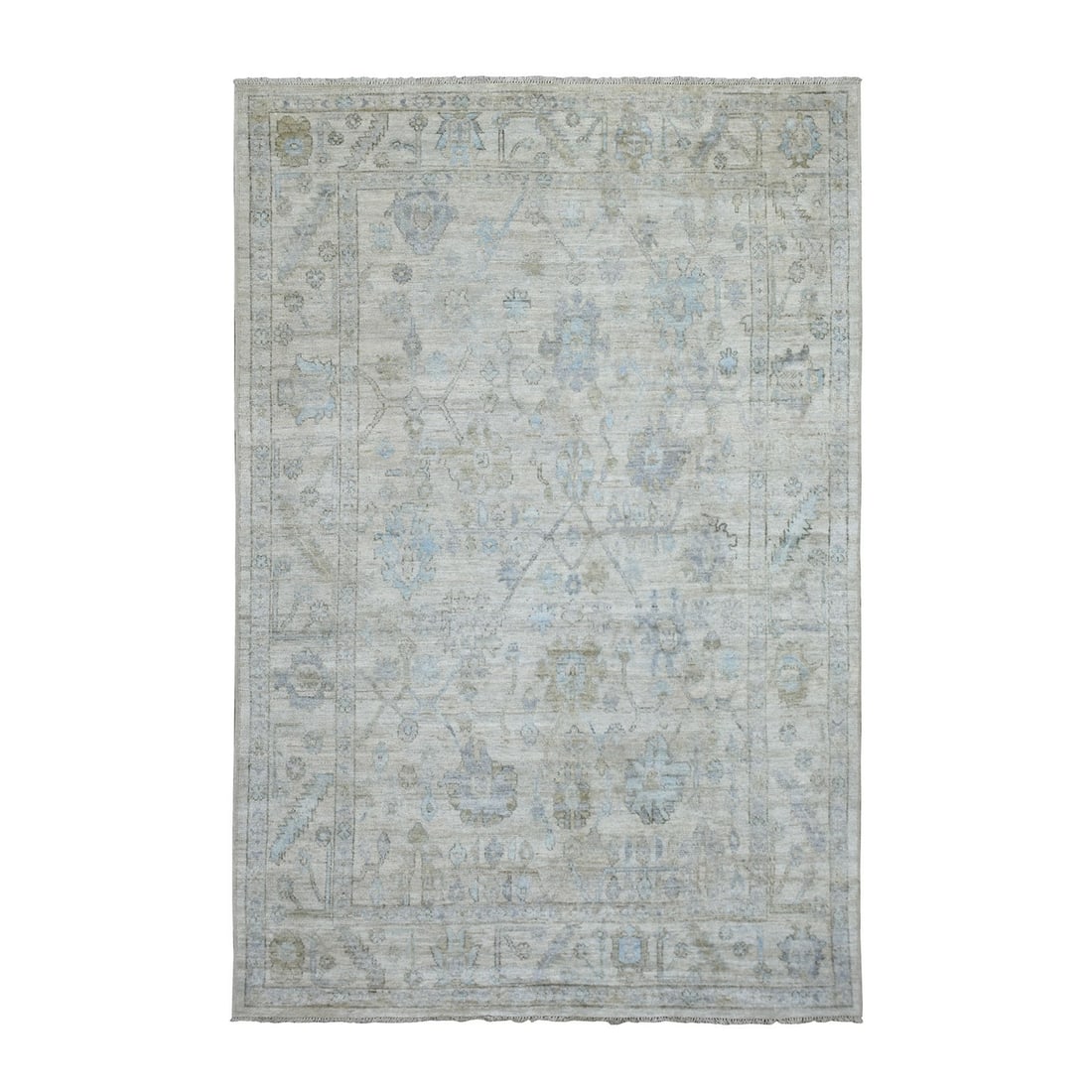 Rug 6'x9'1" Hand Knotted Beige Angora Oushak with Soft Colors Afghan Wool (1 of 7)