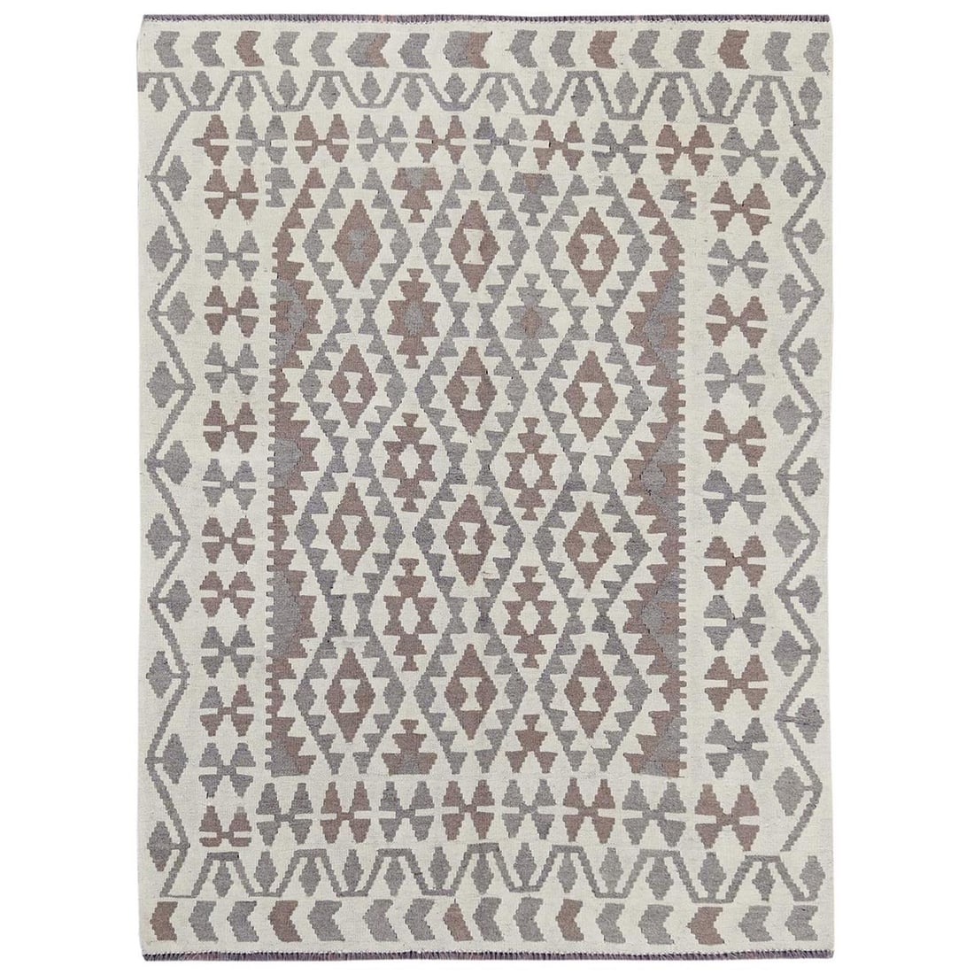 Rug 4'9"x6'5" Ivory Organic Wool Hand Woven Afghan Kilim Flat Weave (1 of 6)