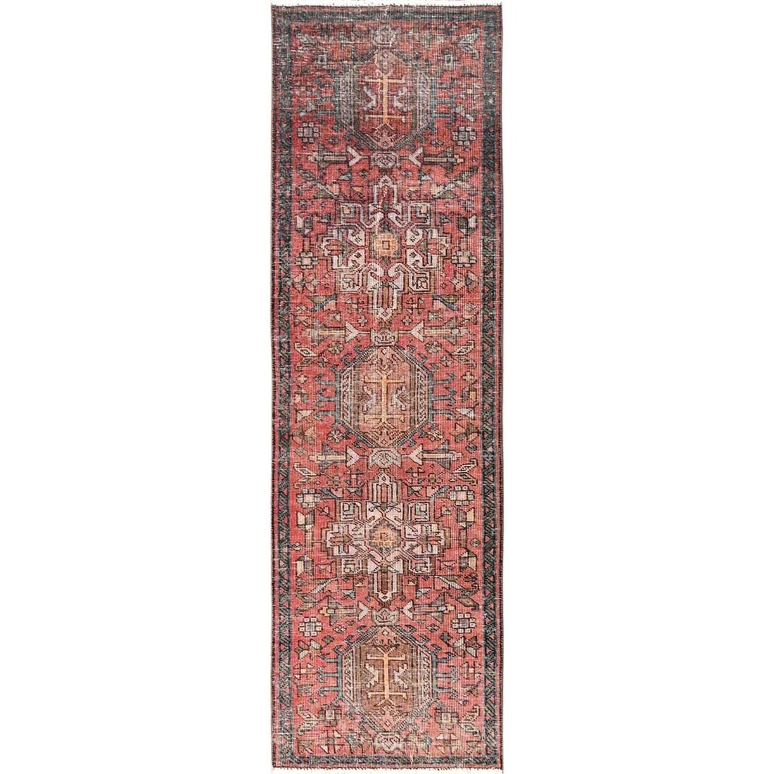 Runner 2'2"x7'5" Coral Pink Vintage Zoroastrian Karjihooz Wool Hand Knotted: Runner 2'2"x7'5" Coral Pink Vintage Zoroastrian Karjihooz Wool Hand Knotted This listing features Runner 2'2"x7'5" Coral Pink Vintage Zoroastrian Karjihooz Wool Hand Knotted. Item specifics are provid