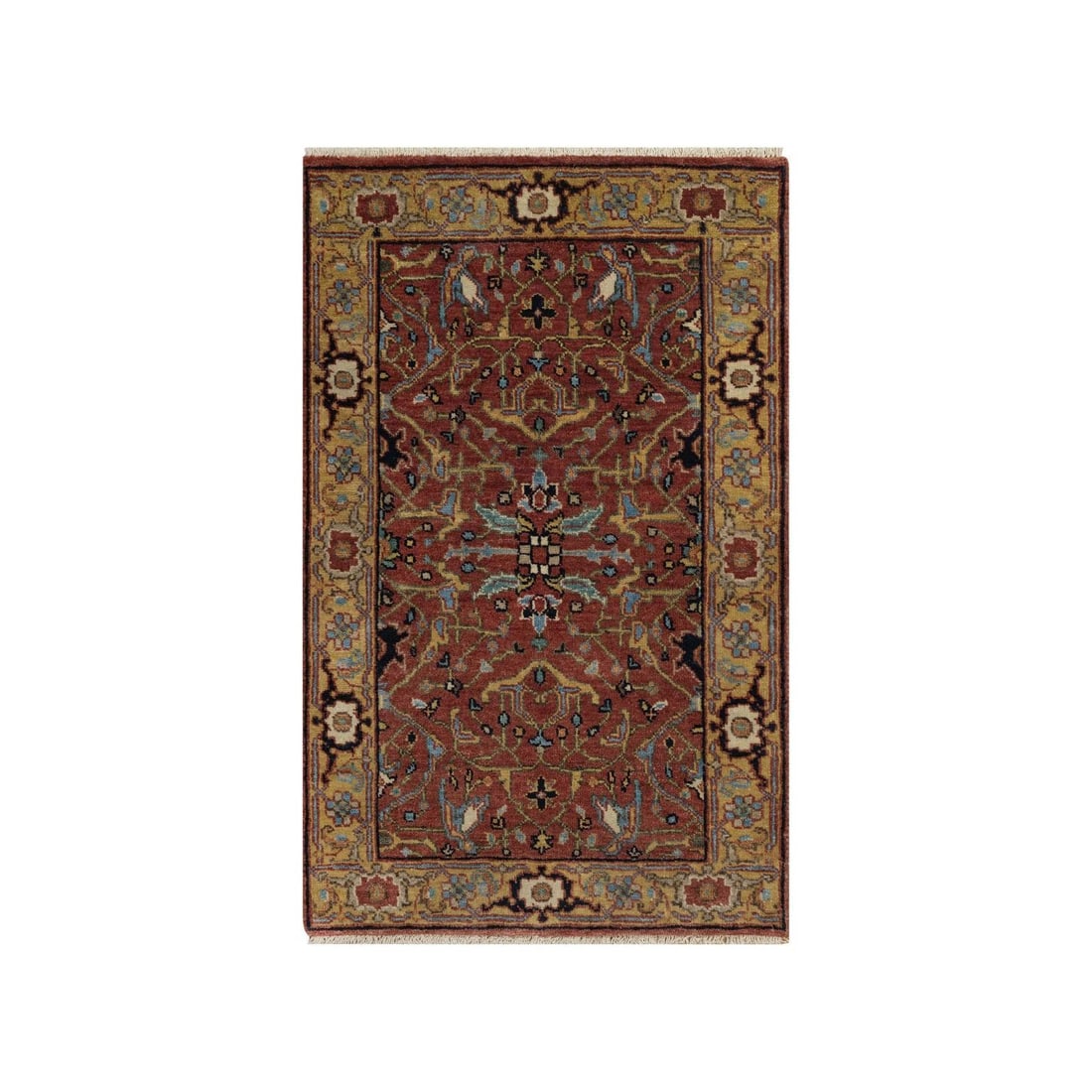 Rug 2'1"x3'3" Red Hand Knotted Antiqued Fine Heris Re-Creation Wool Mat: Rug 2'1"x3'3" Red Hand Knotted Antiqued Fine Heris Re-Creation Wool Mat This listing features Rug 2'1"x3'3" Red Hand Knotted Antiqued Fine Heris Re-Creation Wool Mat. Item specifics are provided below