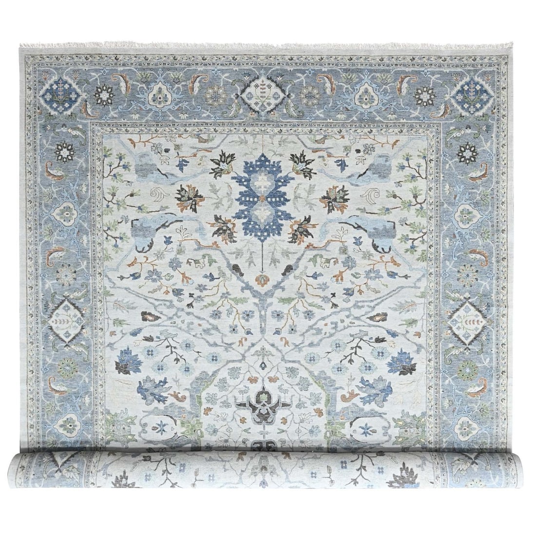 Wool 12'x17'8" Hand Knotted Rug Oyster Gray Oushak with Floral Motifs (1 of 11)