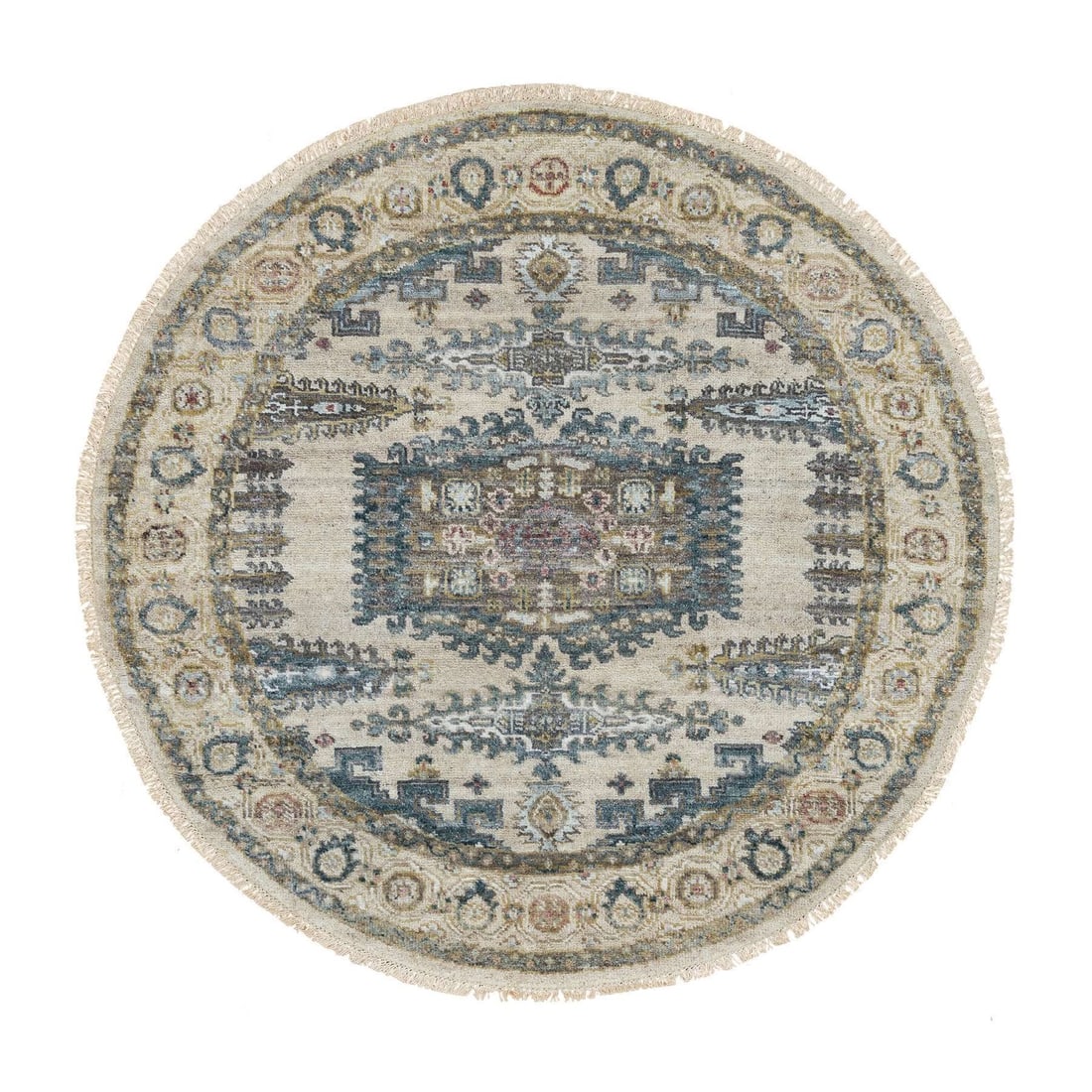 Rug 5'x5' Old Lace Ivory Hand Knotted Reimagined Viss Wool Round Oriental: Rug 5'x5' Old Lace Ivory Hand Knotted Reimagined Viss Wool Round Oriental This listing features Rug 5'x5' Old Lace Ivory Hand Knotted Reimagined Viss Wool Round Oriental. Item specifics are provided