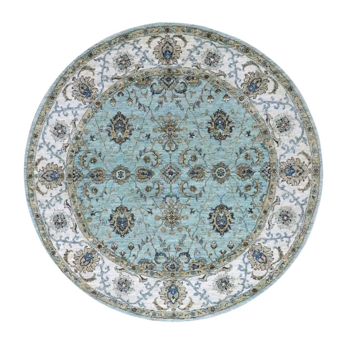 Rug 6'1"x6'1" Blue Hand Knotted Agra Shah Abbas Vines Design Wool Round: Rug 6'1"x6'1" Blue Hand Knotted Agra Shah Abbas Vines Design Wool Round This listing features Rug 6'1"x6'1" Blue Hand Knotted Agra Shah Abbas Vines Design Wool Round. Item specifics are provided