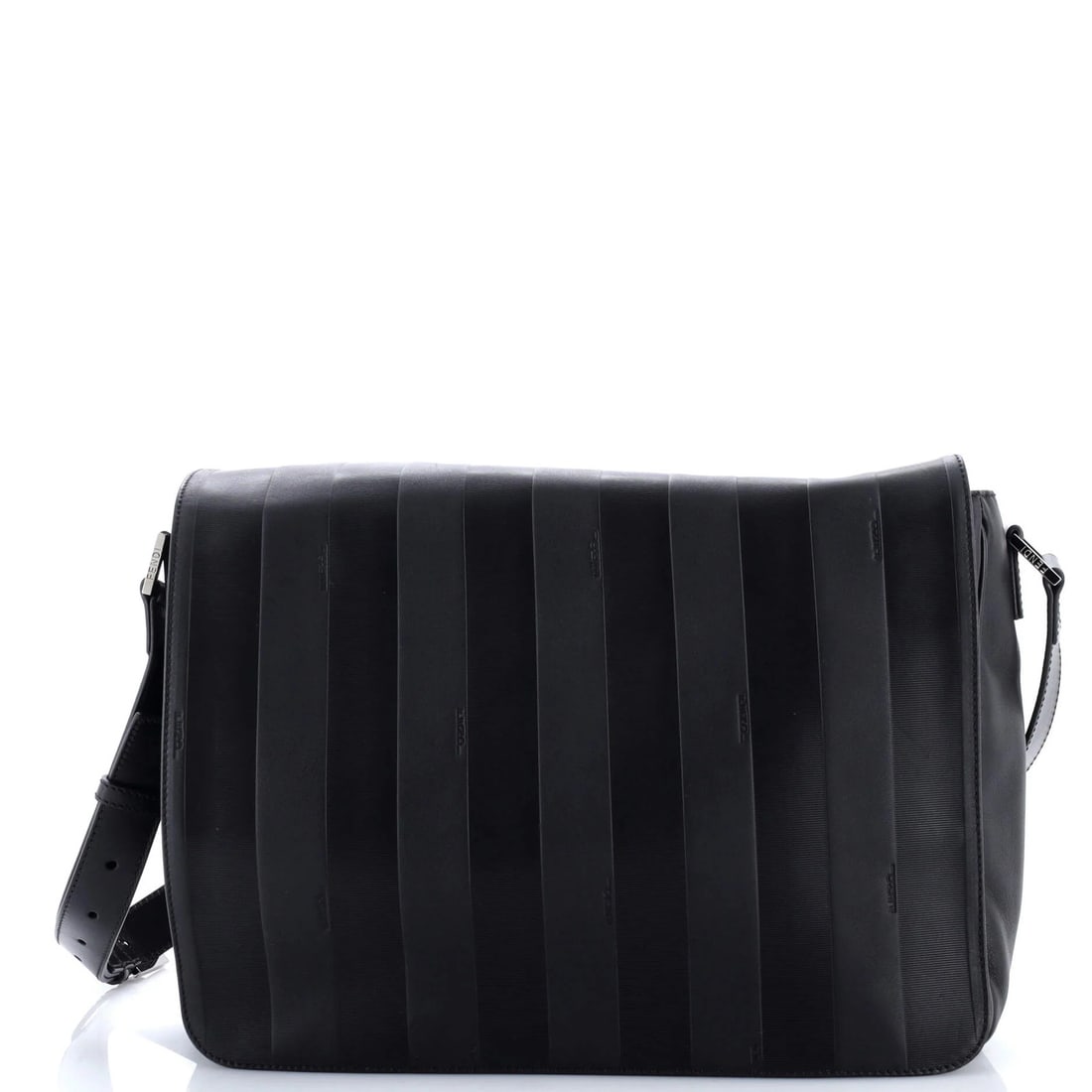 Large Fendi Flap Messenger Bag Pequin Embossed Leather (1 of 6)