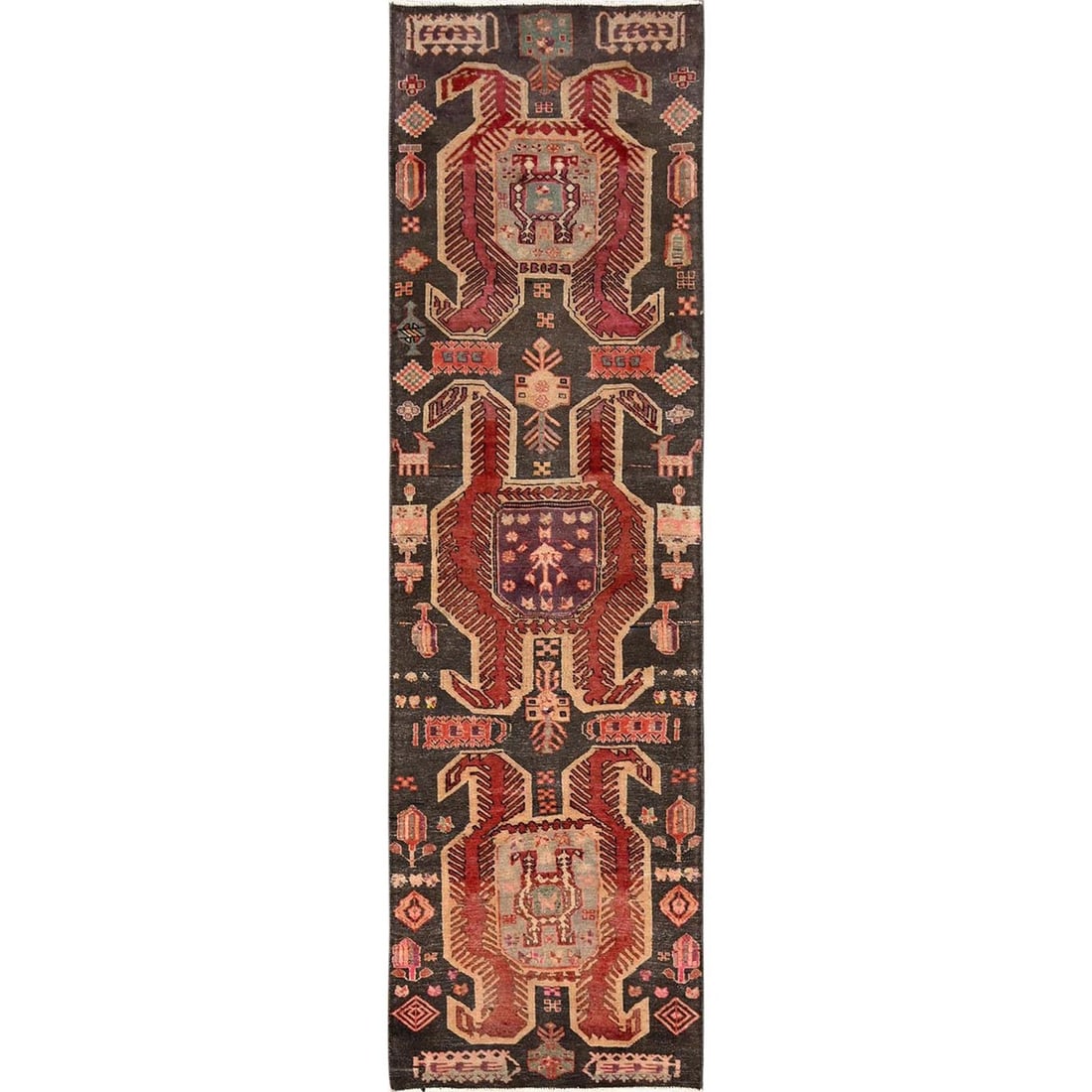 Rug 2'9"x9'3" Brown Vintage Northwest Zoroastrian Hand Knotted Wool Runner: Rug 2'9"x9'3" Brown Vintage Northwest Zoroastrian Hand Knotted Wool Runner This listing features Rug 2'9"x9'3" Brown Vintage Northwest Zoroastrian Hand Knotted Wool Runner. Item specifics are