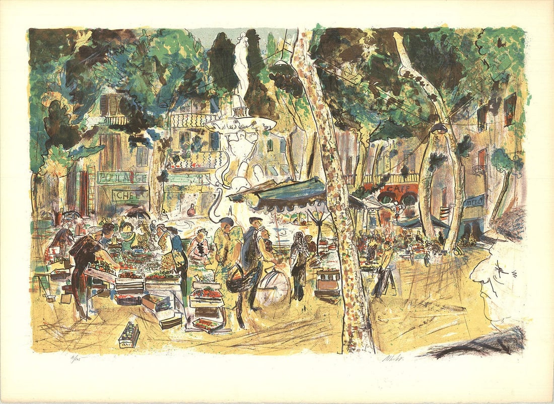 Contemporar ARTIST UNKNOWN Marche provincial SIGNED 21.75" x 30" Lithograph 1975 (1 of 5)