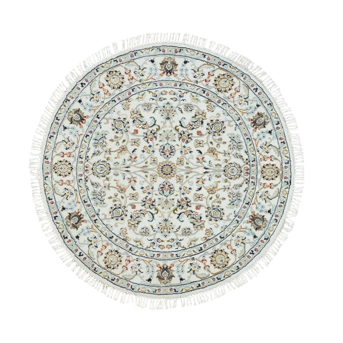 Rug 4'1"x4'1" White Hand Knotted Nain Design 250 KPSI Soft Wool Round: Rug 4'1"x4'1" White Hand Knotted Nain Design 250 KPSI Soft Wool Round This listing features Rug 4'1"x4'1" White Hand Knotted Nain Design 250 KPSI Soft Wool Round. Item specifics are provided below. 