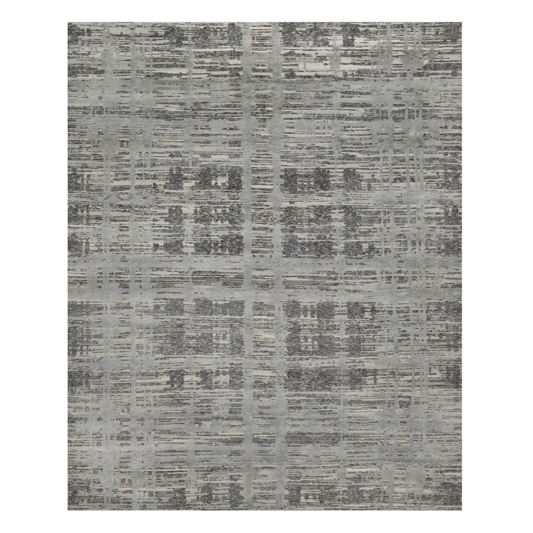 Design 8'1"x10'1" Gray Hand Knotted Wool Rug Modern Criss Cross Erased (1 of 11)