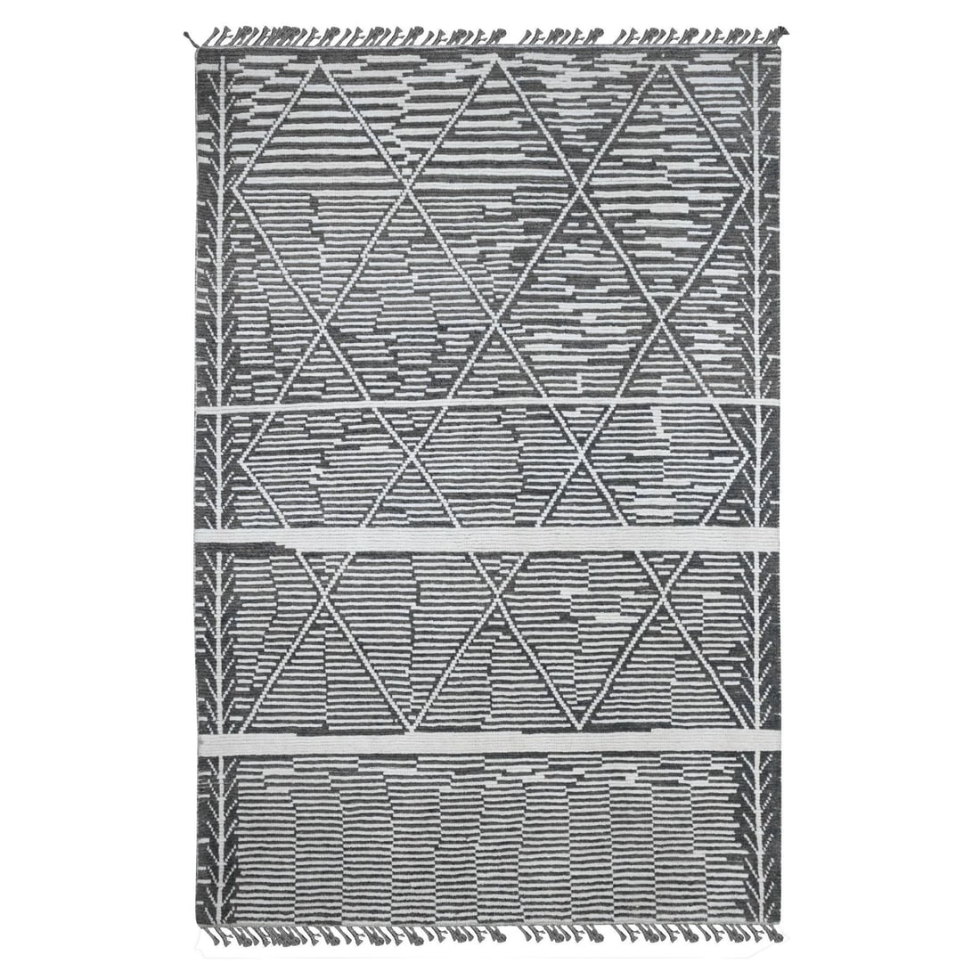 Rug 6'1"x9'4" Gray Moroccan Weave Intricate Motif Hand Knotted Soft Wool (1 of 6)