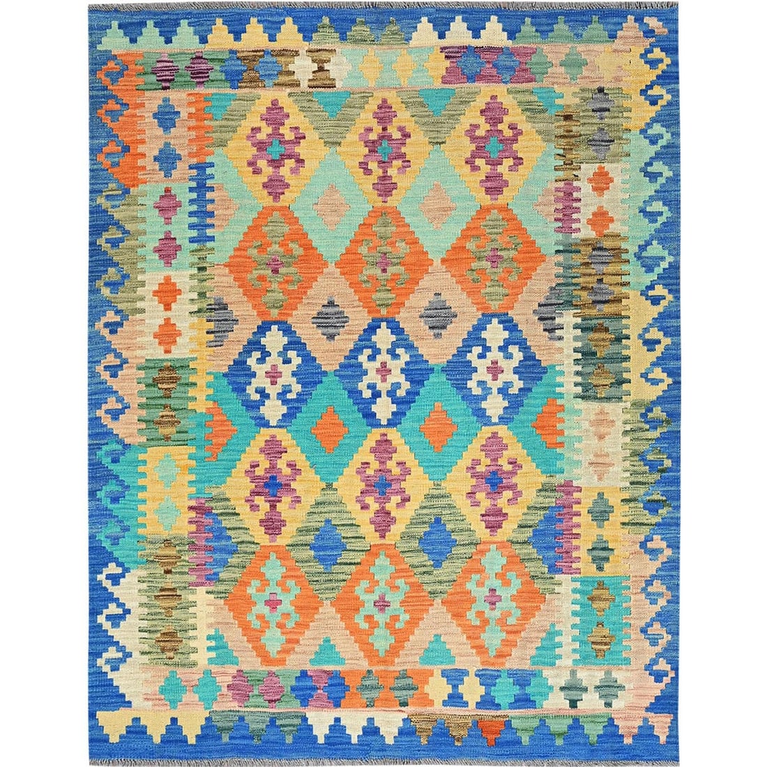 Rug 5'x6'4" Blue Afghan Kilim Geometric Pure Wool Hand Woven Flat Weave: Rug 5'x6'4" Blue Afghan Kilim Geometric Pure Wool Hand Woven Flat Weave This listing features Rug 5'x6'4" Blue Afghan Kilim Geometric Pure Wool Hand Woven Flat Weave. Item specifics are provided below