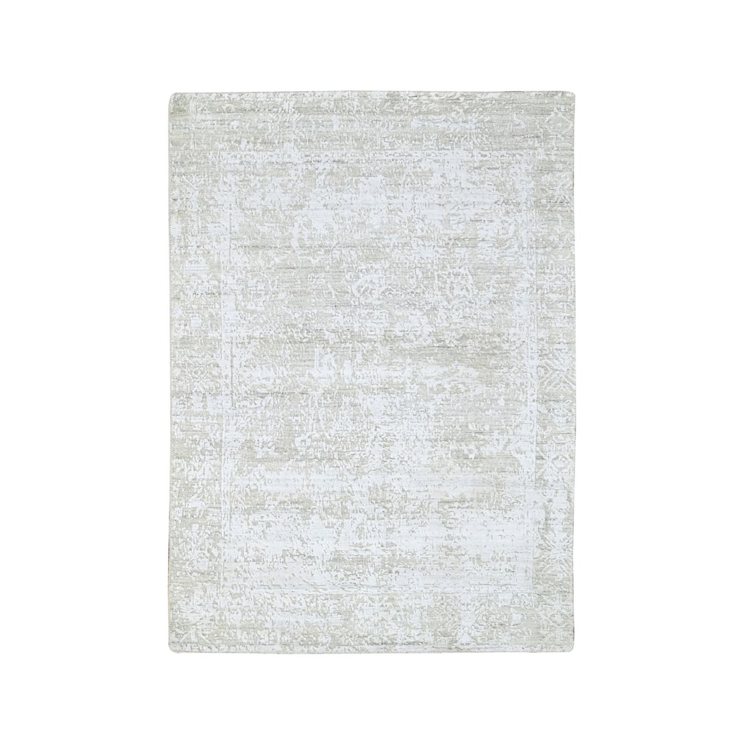 Rug 4'1"x5'10" Oyster Gray Modern Design Hand Loomed Wool and Bamboo Silk (1 of 8)