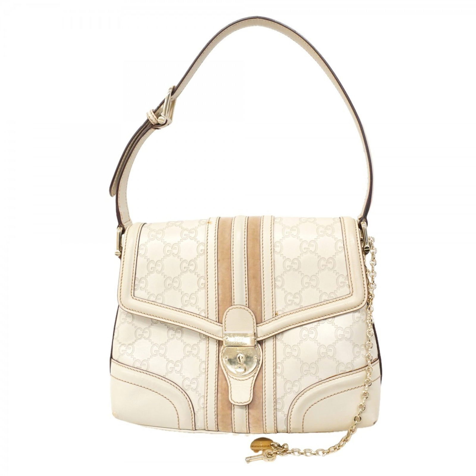 Leather Gucci Shoulder Bag: Leather Gucci Shoulder Bag This listing features Leather Gucci Shoulder Bag. Item specifics are provided below. Item Specifics: Brand: Gucci Type: Shoulder Bag Material: Leather Color: Beige Hardware