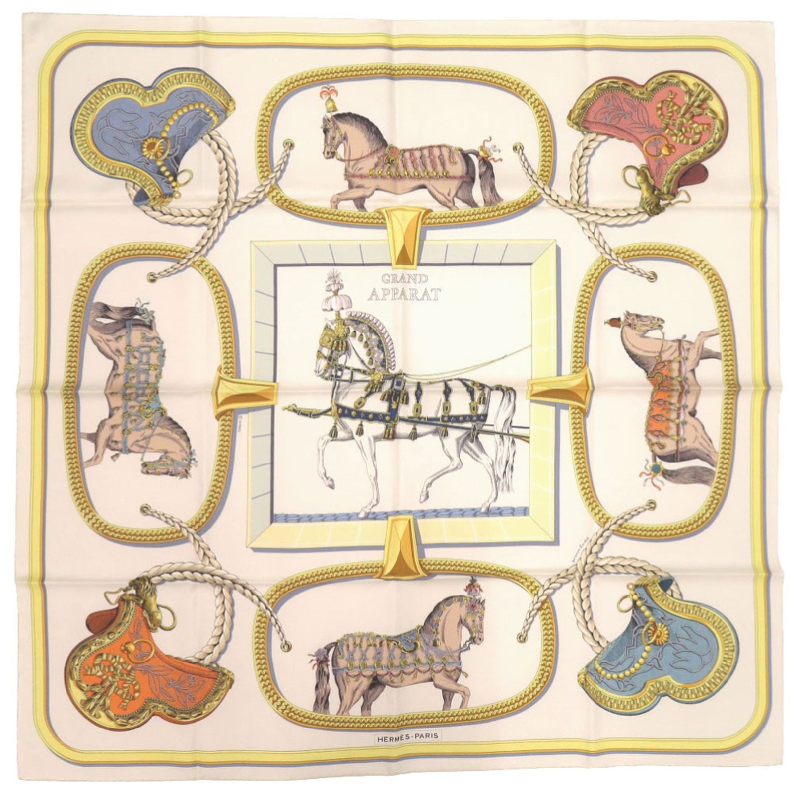 Silk Hermes Scarf: Silk Hermes Scarf This listing features Silk Hermes Scarf. Item specifics are provided below. Item Specifics: Brand: Hermes Type: Scarf Gender: Women Color: Beige, Cream, Gold Material: Silk Size (Lxw