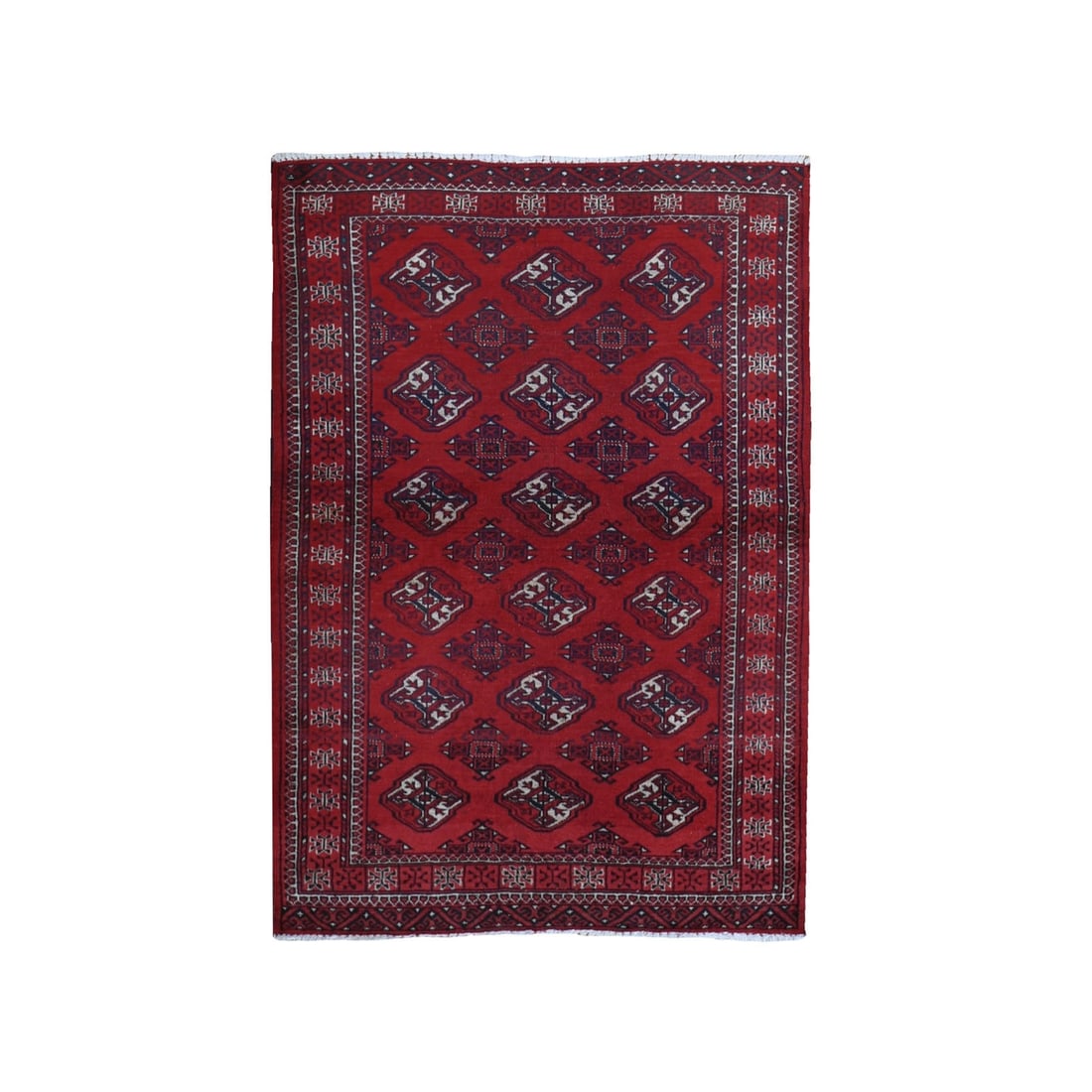 Rug 3'6"x5' Vintage Turkoman Bokara Pure Wool Good Condition Hand Knotted (1 of 7)