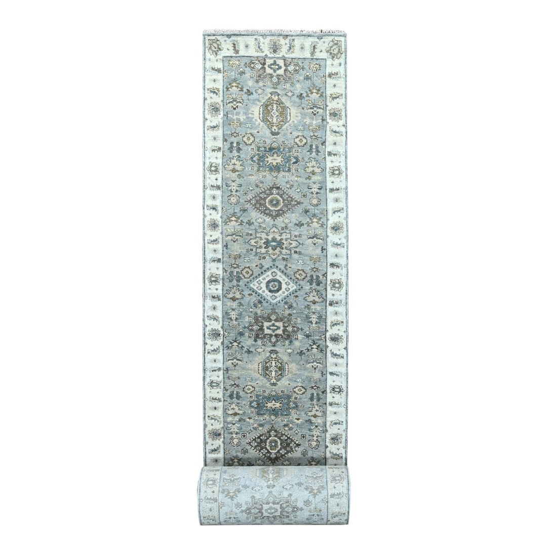 Rug 2'7"x27'9" Gray Karjihooz Geometric Design Hand Knotted Wool Runner: Rug 2'7"x27'9" Gray Karjihooz Geometric Design Hand Knotted Wool Runner This listing features Rug 2'7"x27'9" Gray Karjihooz Geometric Design Hand Knotted Wool Runner. Item specifics are provided below