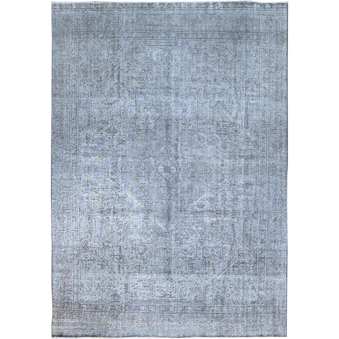 Rug 8'10"x12'4" Frost Gray Wool Sheared Low Vintage Hand Knotted Tebraz (1 of 12)