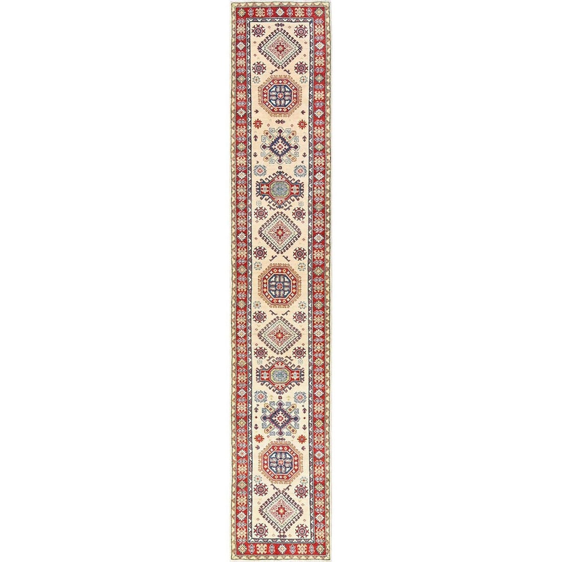 Runner 2'7"x15'10" Ivory Kazak Geometric Design Rug Hand Knotted Wool XL: Runner 2'7"x15'10" Ivory Kazak Geometric Design Rug Hand Knotted Wool XL This listing features Runner 2'7"x15'10" Ivory Kazak Geometric Design Rug Hand Knotted Wool XL. Item specifics are provided bel