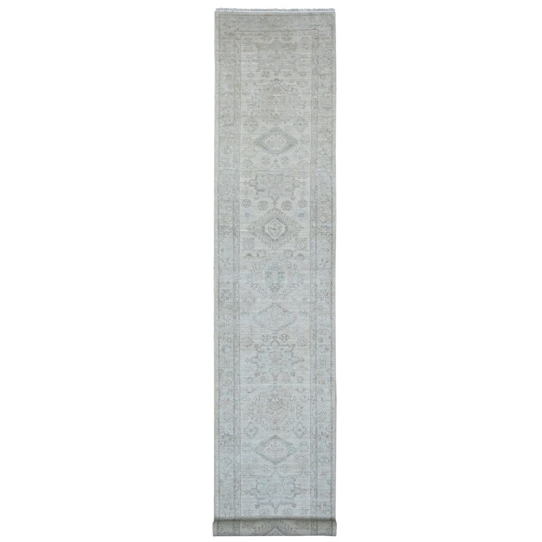 Rug 2'8"x16' White Wash Peshawar Leaf Design Hand Knotted All Wool Runner (1 of 6)