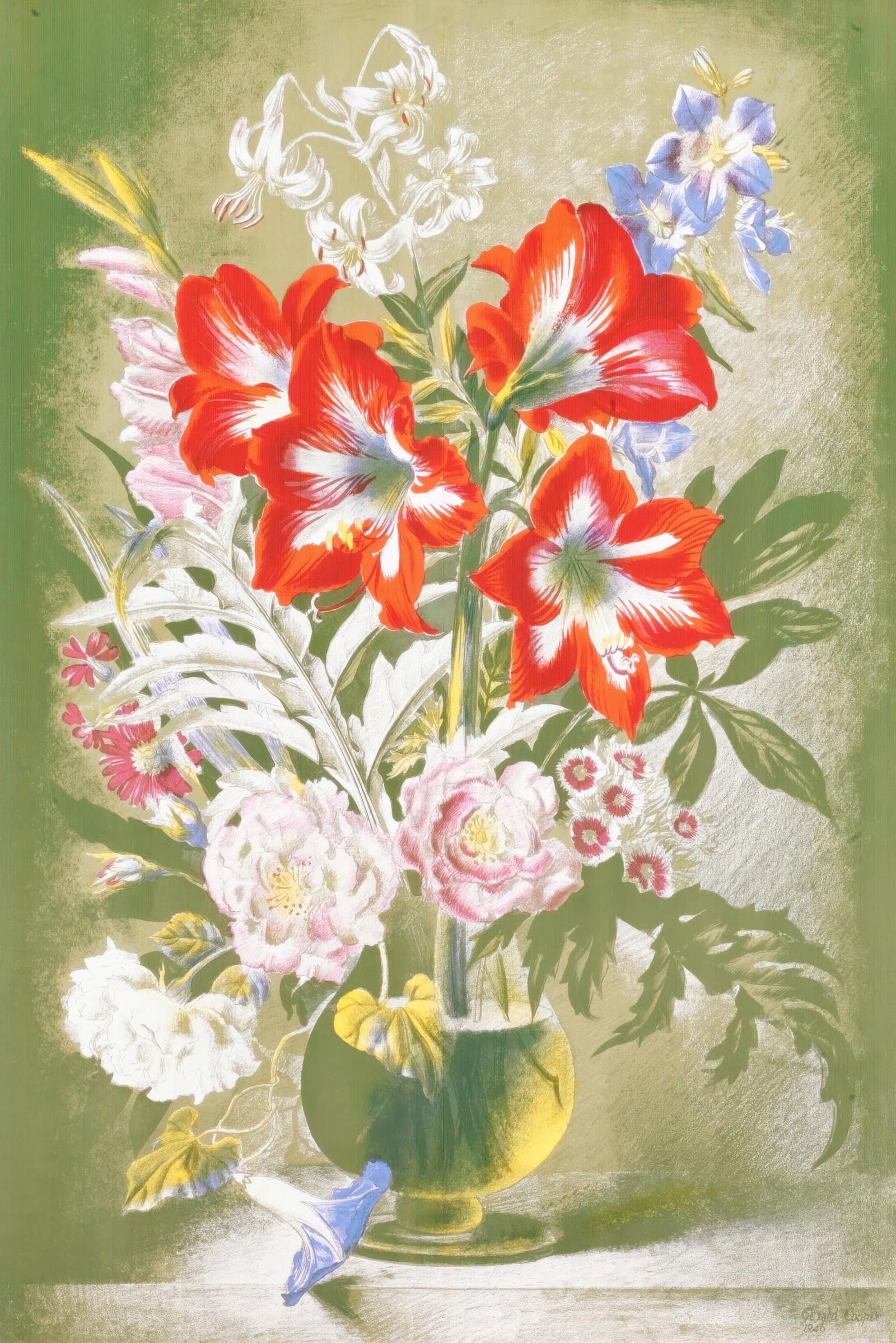 1946 - Gerald Cooper - Striped Lily - S.P.12. - from School Prints Ltd. - Lithograph: 1946 - Gerald Cooper - Striped Lily - S.P.12. - from School Prints Ltd. - Lithograph This listing features 1946 - Gerald Cooper - Striped Lily - S.P.12. - from School Prints Ltd. - Lithograph. Item