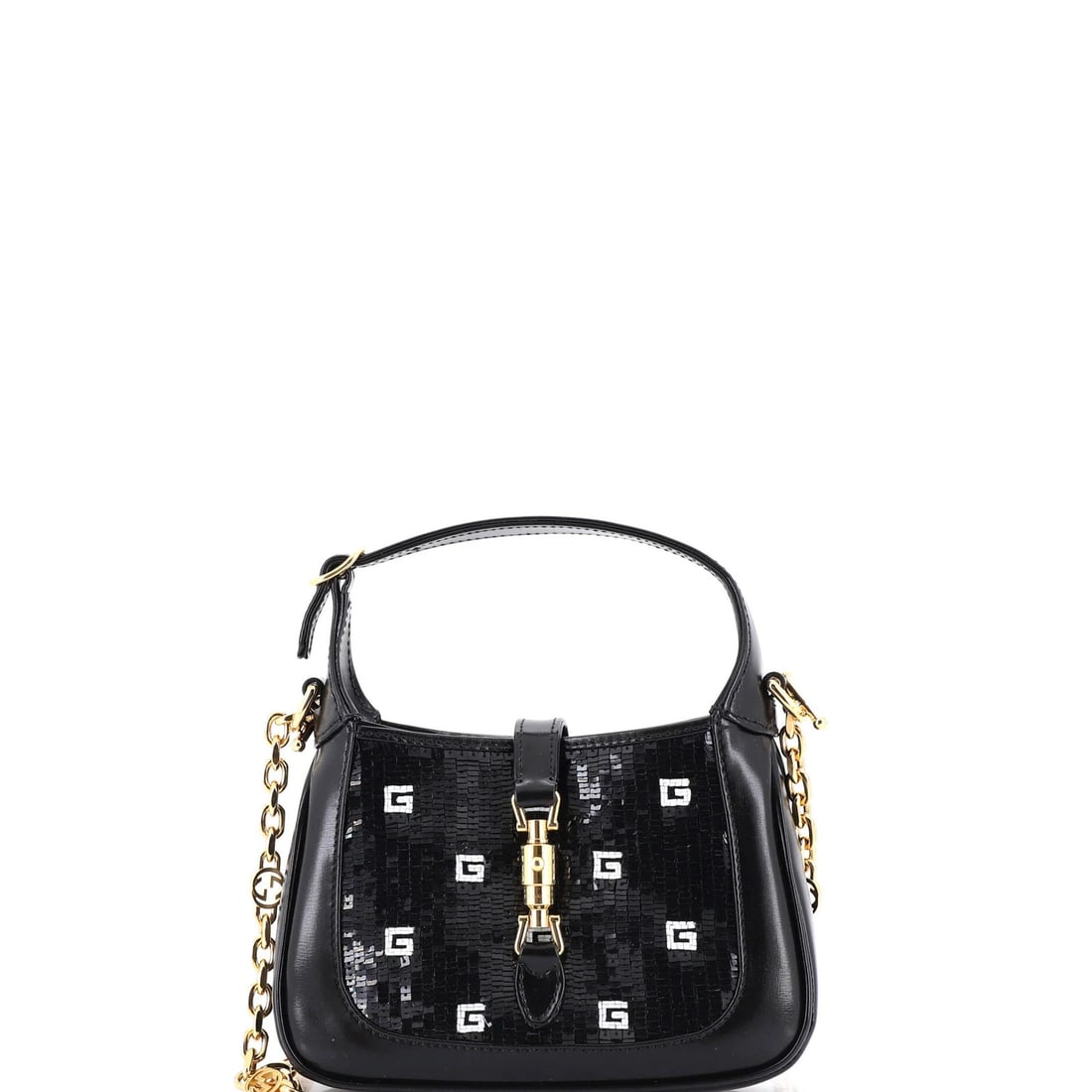 Mini Gucci Jackie 1961 Chain Hobo Sequin Embellished Satin with Leather: Mini Gucci Jackie 1961 Chain Hobo Sequin Embellished Satin with Leather This listing features Mini Gucci Jackie 1961 Chain Hobo Sequin Embellished Satin with Leather. Item specifics are provided