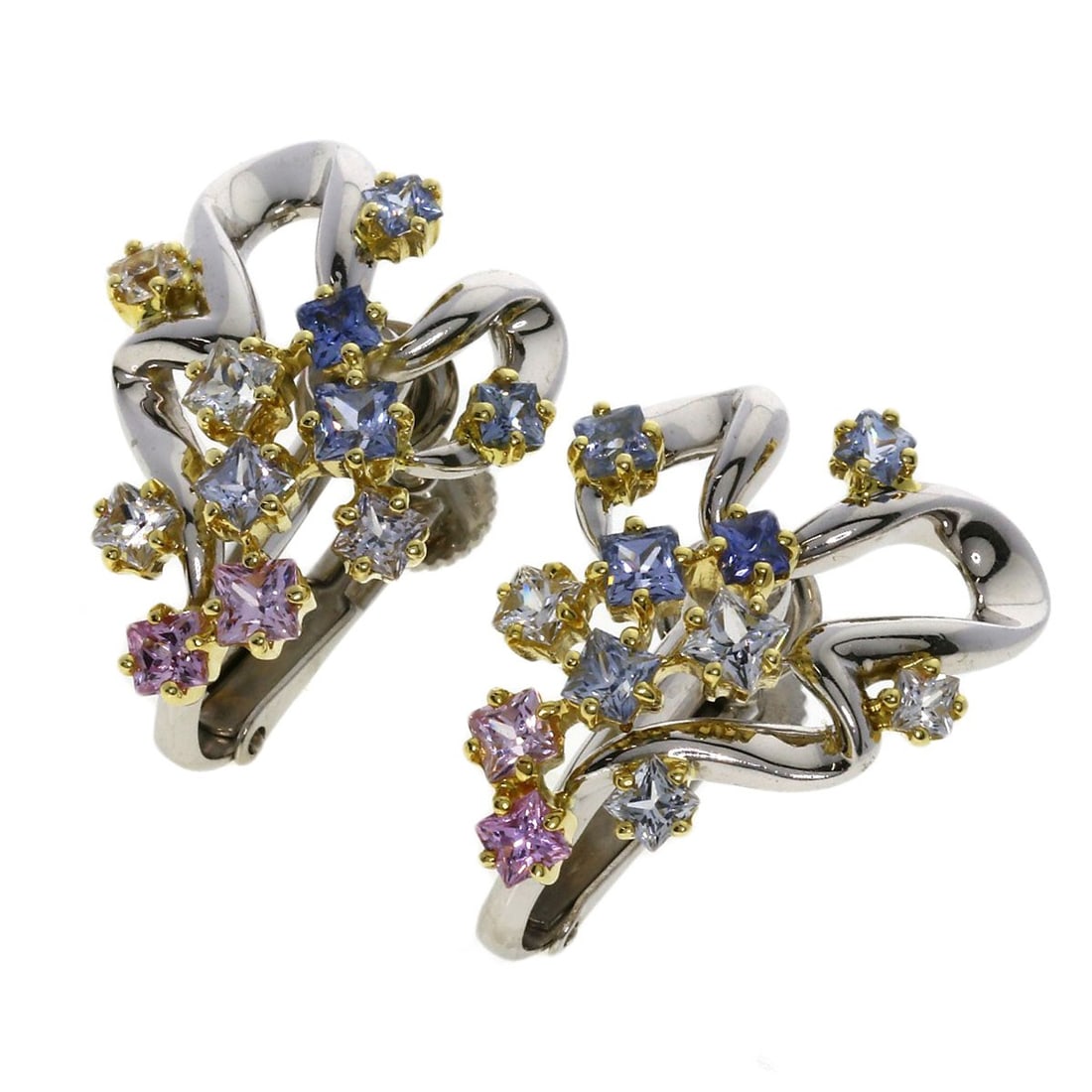 Gold Jeunet sapphire Earring K18 Yellow Gold K18 White (1 of 8)
