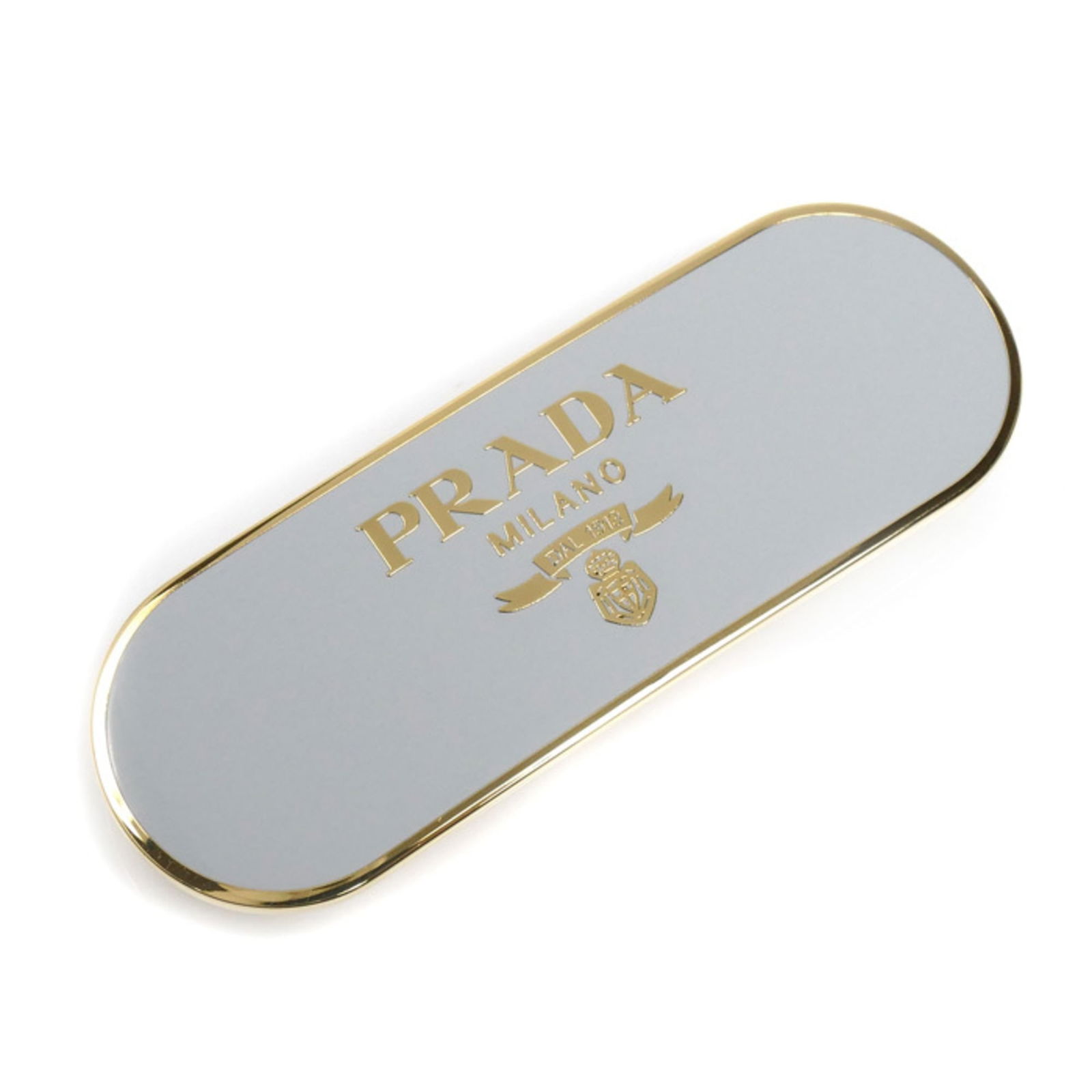 Plating Prada Barrette Gold: Plating Prada Barrette Gold This listing features Plating Prada Barrette Gold. Item specifics are provided below. Item Specifics: Brand: Prada Type: Barrette Gender: Women Color: Gold, Light Gray Mate