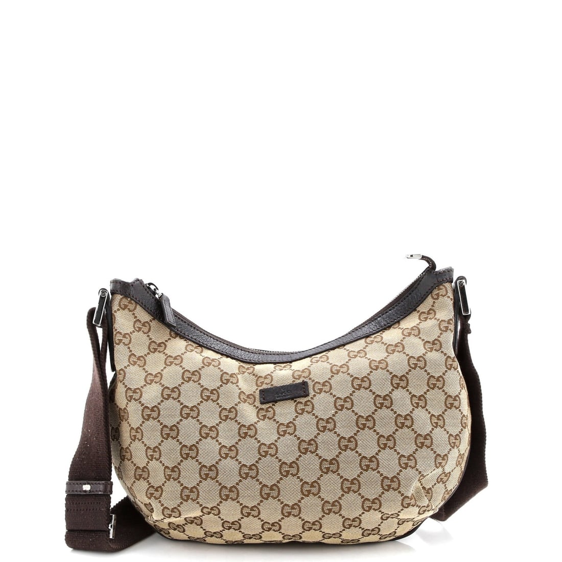 Medium Gucci Saddle Zip Messenger Bag GG Canvas with Leather (1 of 6)