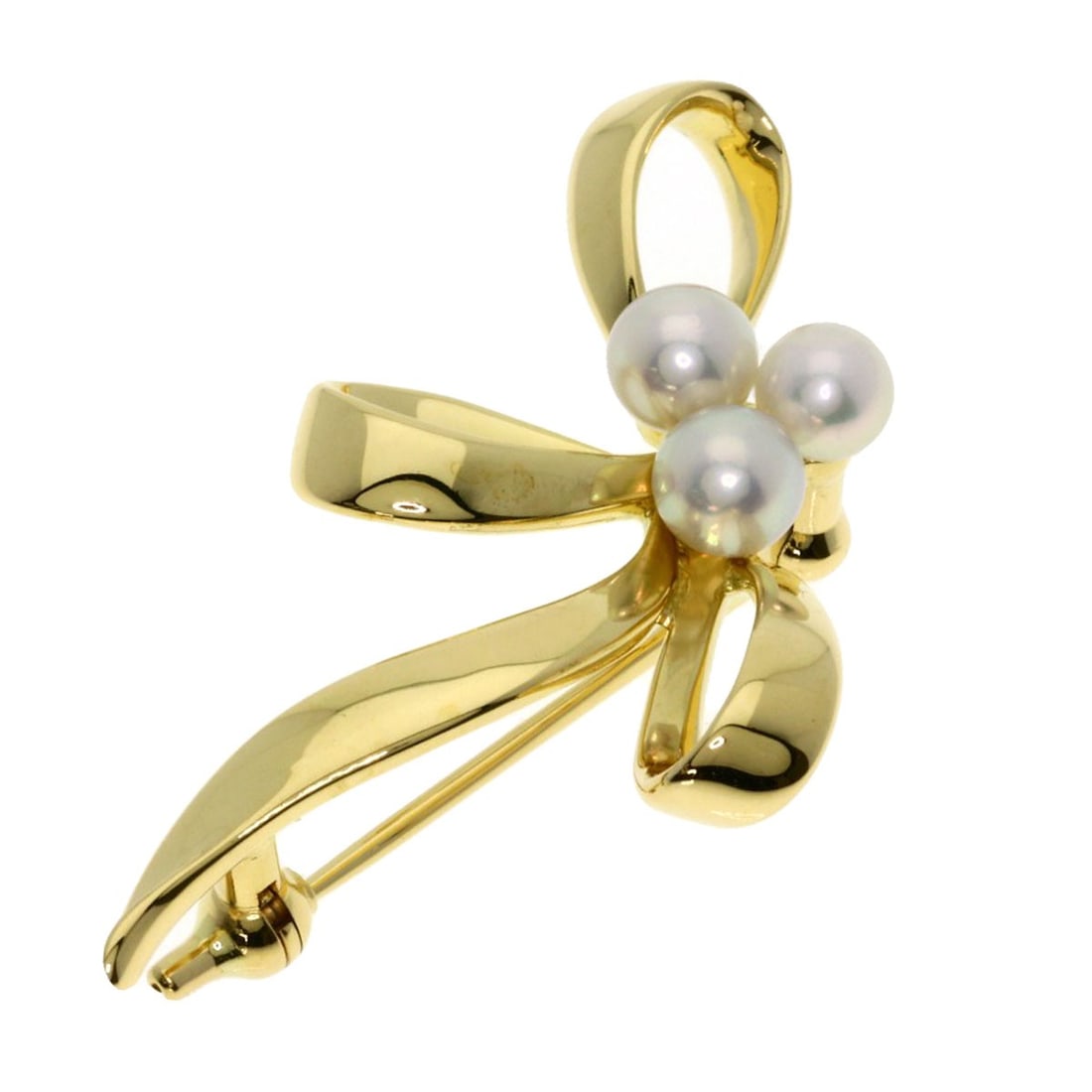 Gold MIKIMOTO Ribbon Pearl Brooch K18 Yellow (1 of 4)