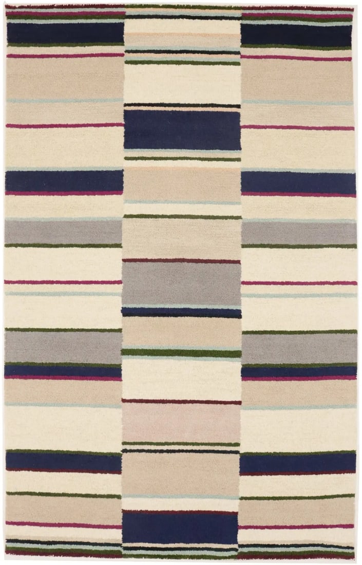 Carpet Multicolored Stripes Studio Office Decor 5X8 Hand-Tufted Modern Rug Wool (1 of 15)