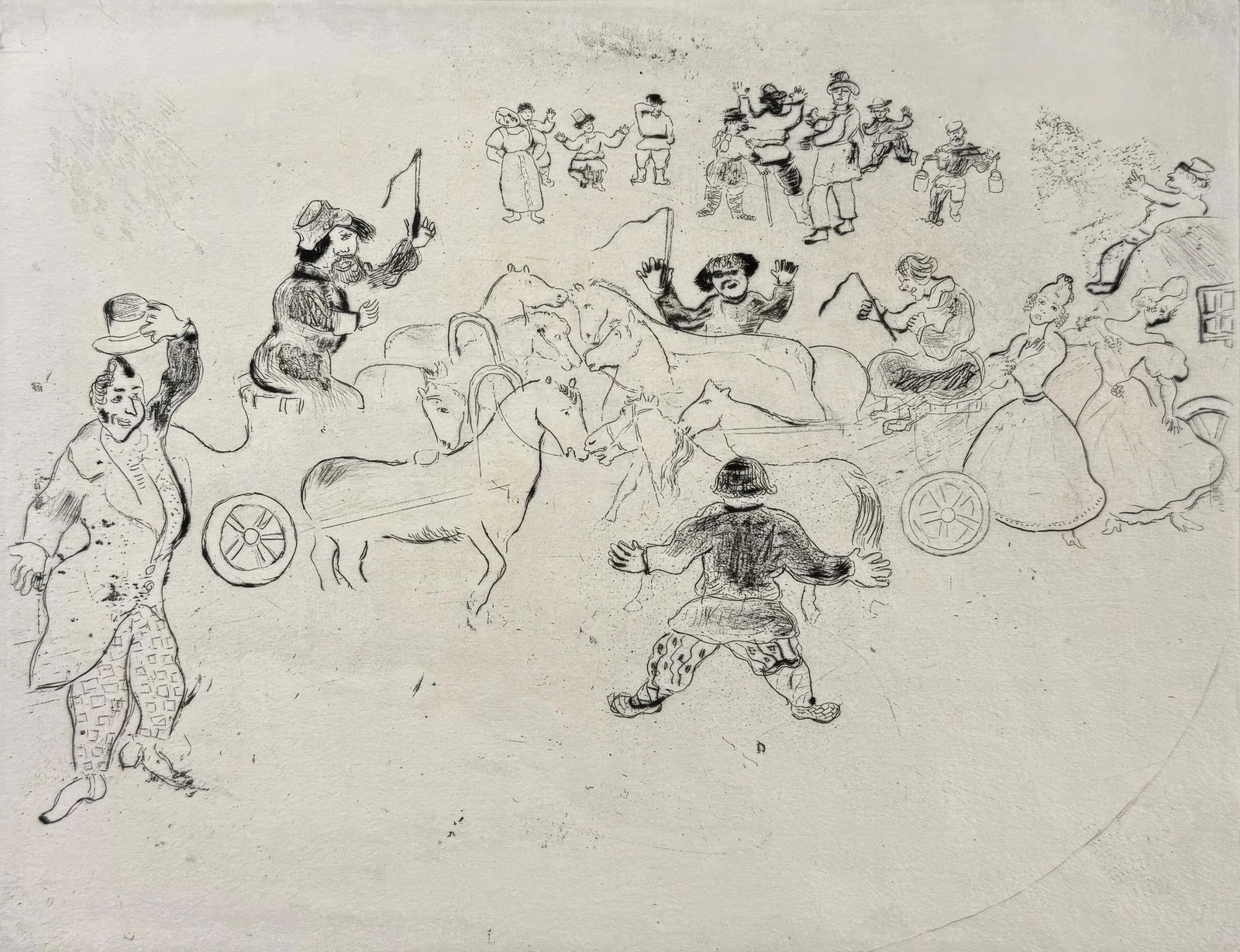 19231927 - Marc Chagall - Collision on the Road - from Dead Souls - Etching (1 of 7)