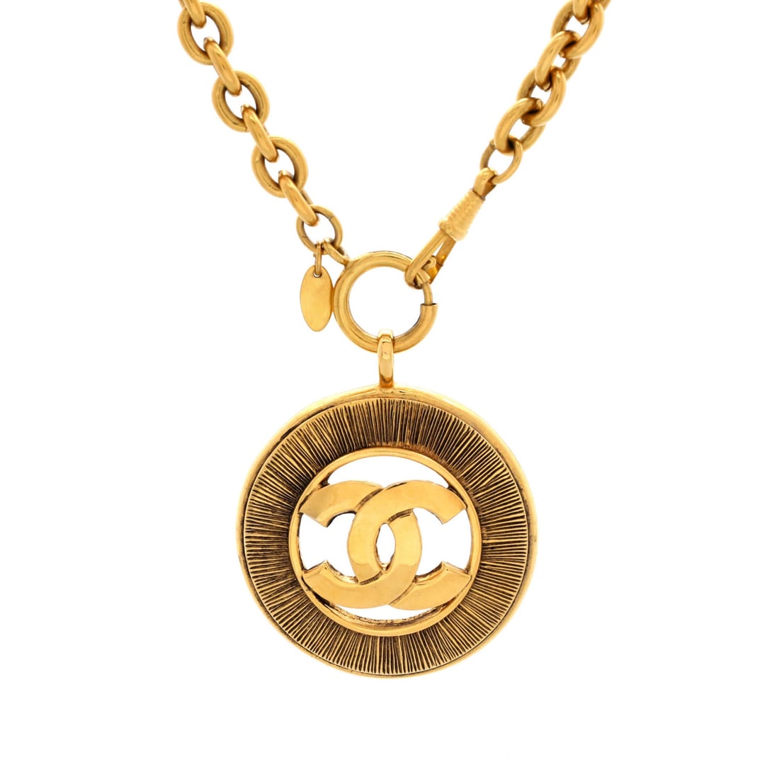 Metal Chanel Vintage CC Round Pendant Long Necklace (1 of 3)