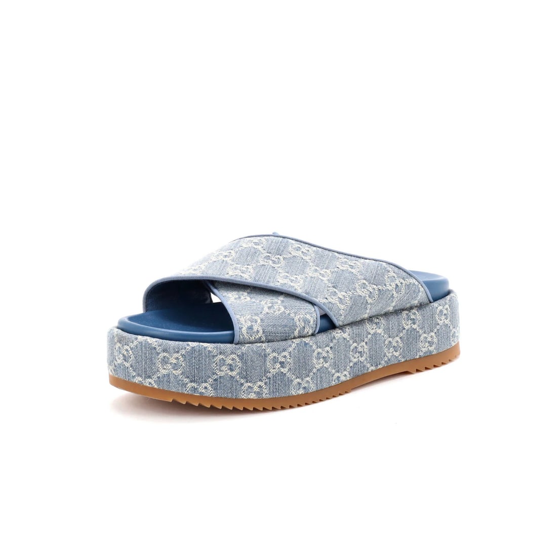 Denim Gucci Women's Criss Cross Platform Slide Sandals GG (1 of 5)