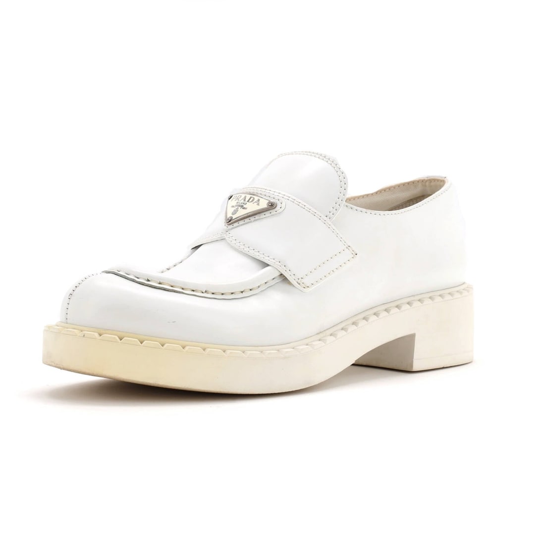 Leather Prada Women's Triangle Logo Loafers Spazzolato: Leather Prada Women's Triangle Logo Loafers Spazzolato This listing features Leather Prada Women's Triangle Logo Loafers Spazzolato. Item specifics are provided below. Item Specifics: Brand: Prada