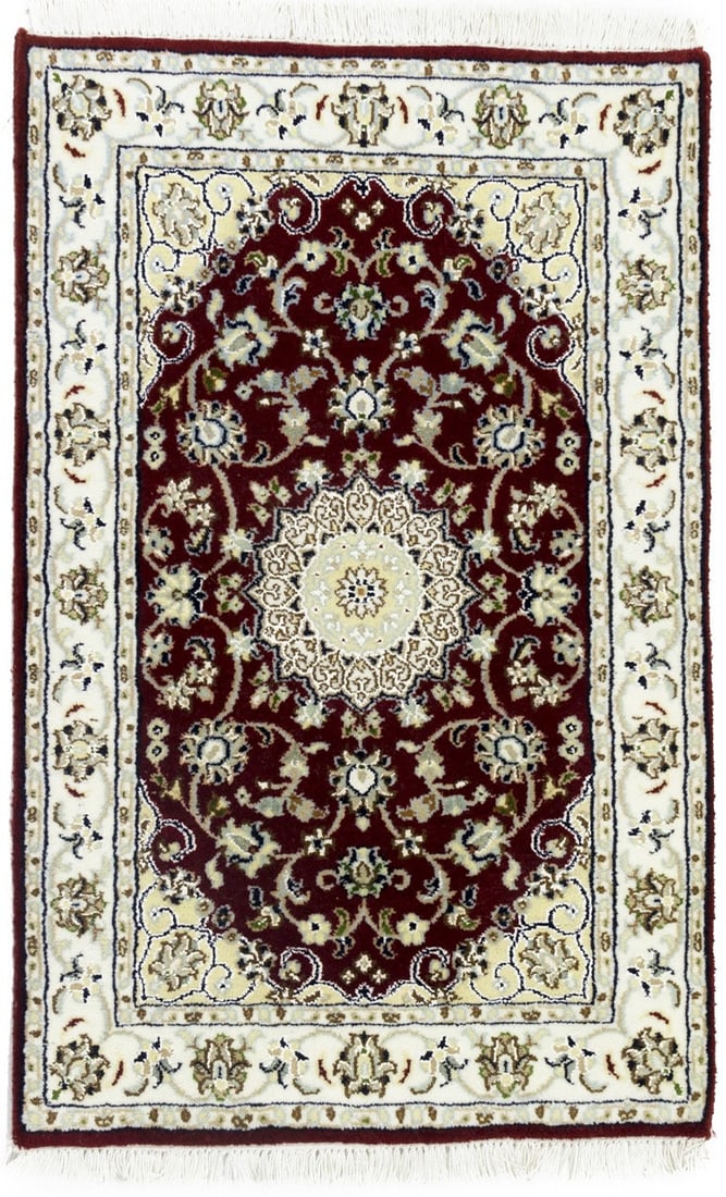 ft Small Hand-Knotted Red Floral Indo-Nain Oriental Rug Bedroom Decor Carpet 2X3 (1 of 13)