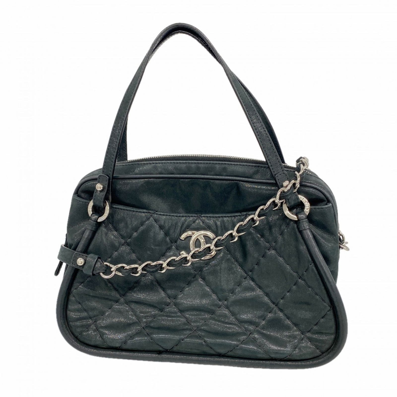 Leather Chanel Handbag: Leather Chanel Handbag This listing features Leather Chanel Handbag. Item specifics are provided below. Item Specifics: Brand: Chanel Type: Handbag Material: Leather Color: Black Hardware Color: Silve